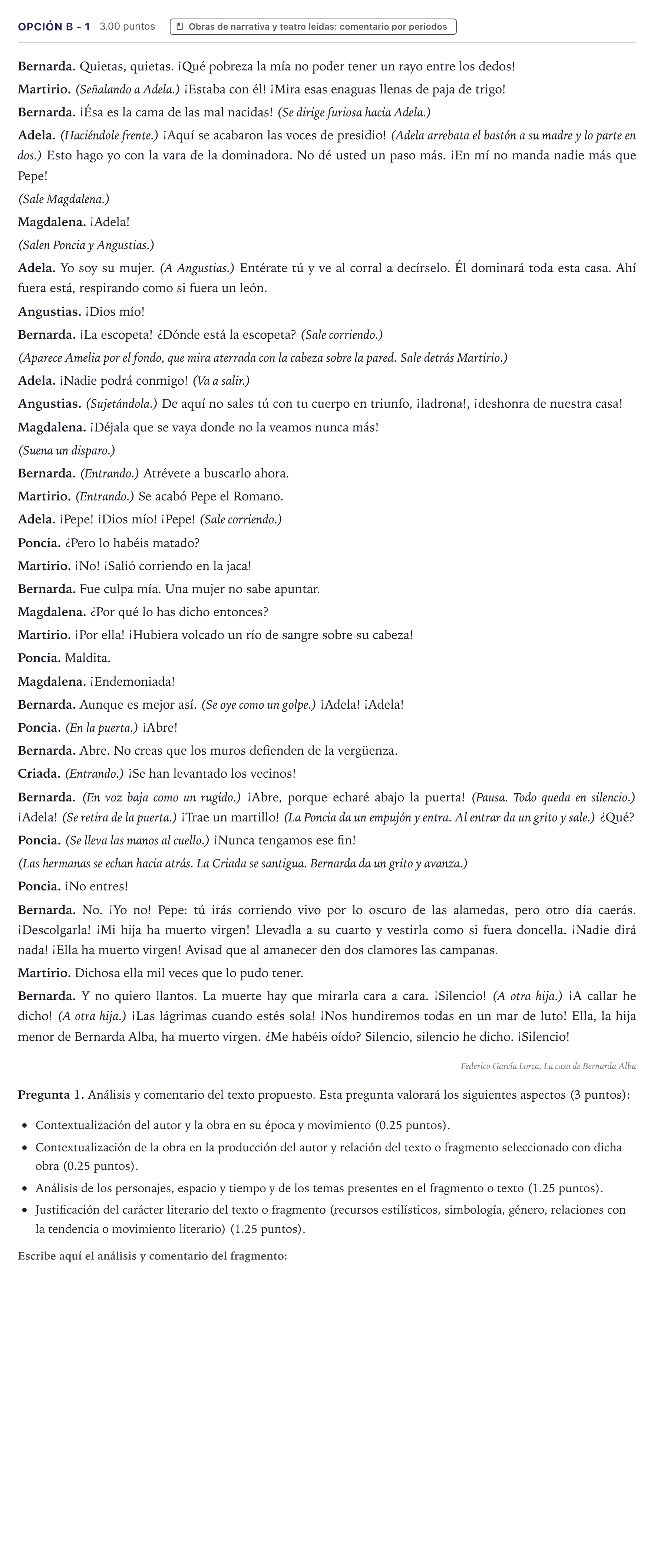 Enunciado: Opción B - 1 · Lengua Castellana y Literatura II PAU Canarias Junio (Humanidades) 2022