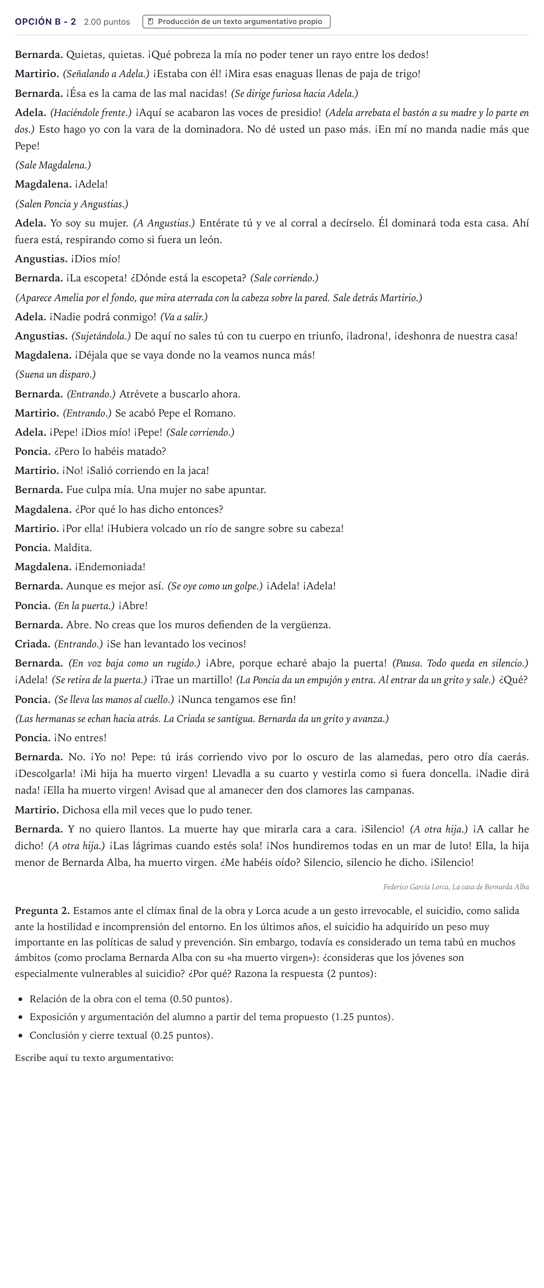 Enunciado: Opción B - 2 · Lengua Castellana y Literatura II PAU Canarias Junio (Humanidades) 2022