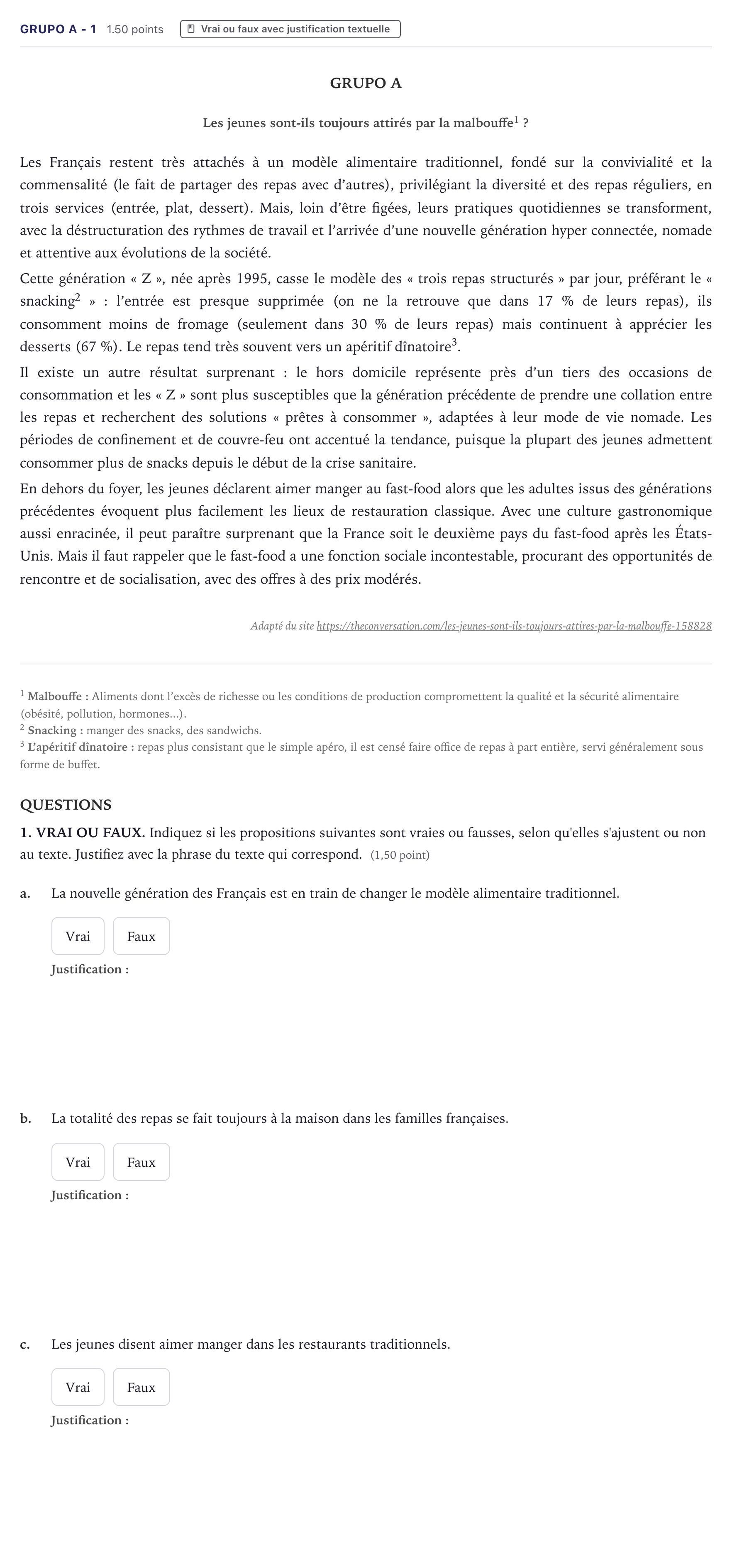 Enunciado: Ejercicio Grupo A - 1 · Francés PAU Canarias Junio (Ciencias) 2022