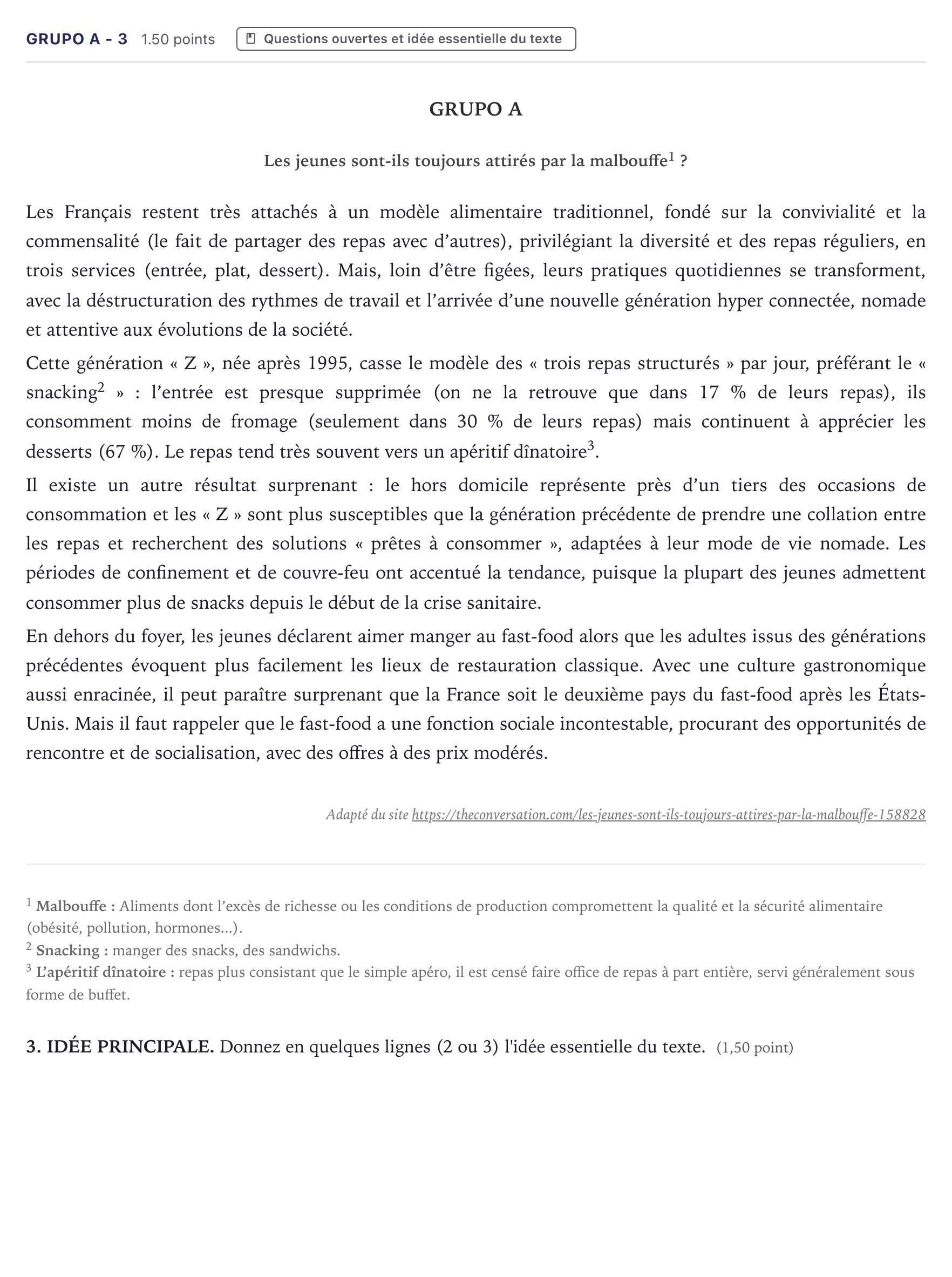 Enunciado: Ejercicio Grupo A - 3 · Francés PAU Canarias Junio (Ciencias) 2022