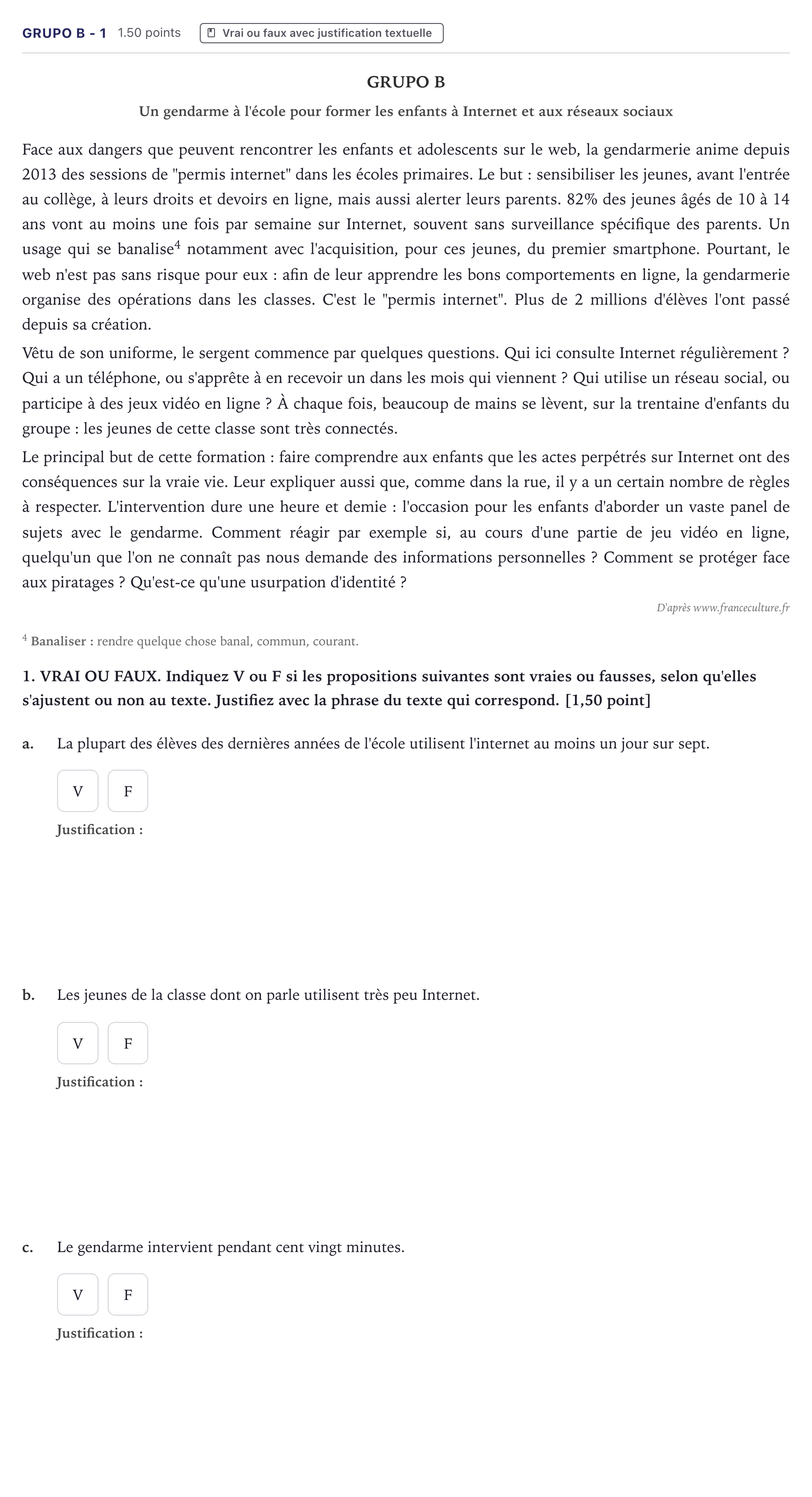 Enunciado: Ejercicio Grupo B - 1 · Francés PAU Canarias Junio (Ciencias) 2022