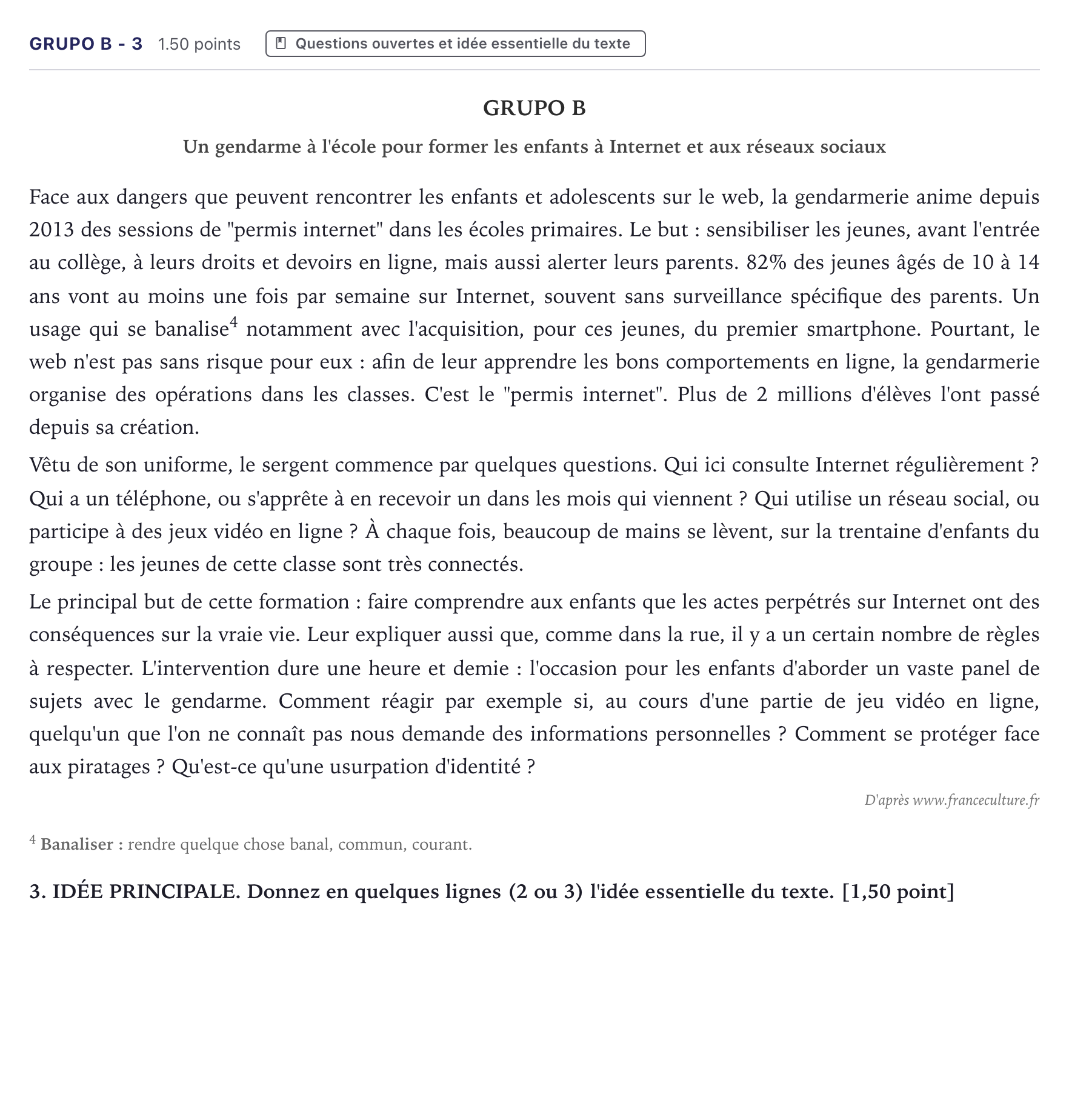 Enunciado: Ejercicio Grupo B - 3 · Francés PAU Canarias Junio (Ciencias) 2022