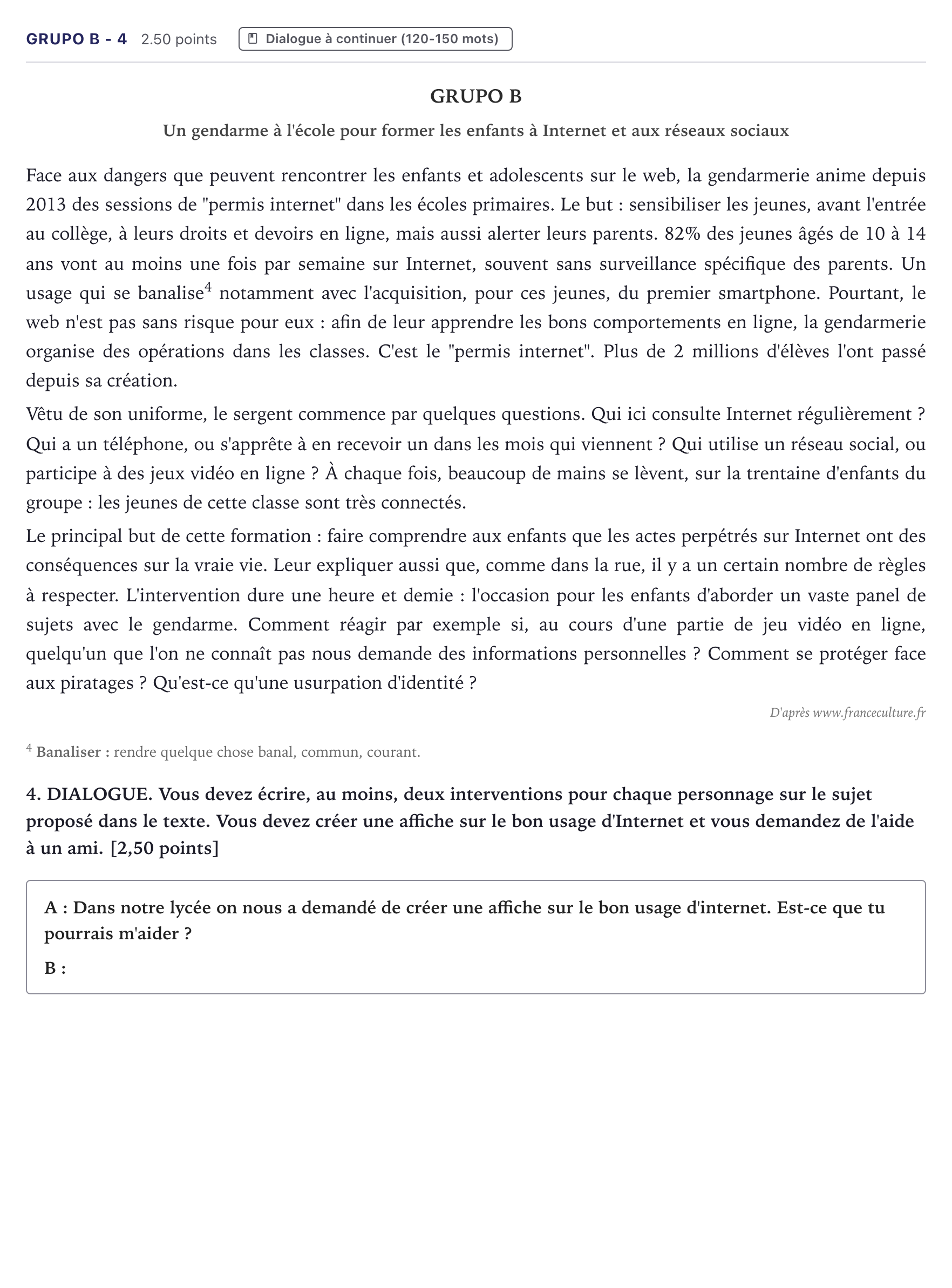 Enunciado: Ejercicio Grupo B - 4 · Francés PAU Canarias Junio (Ciencias) 2022
