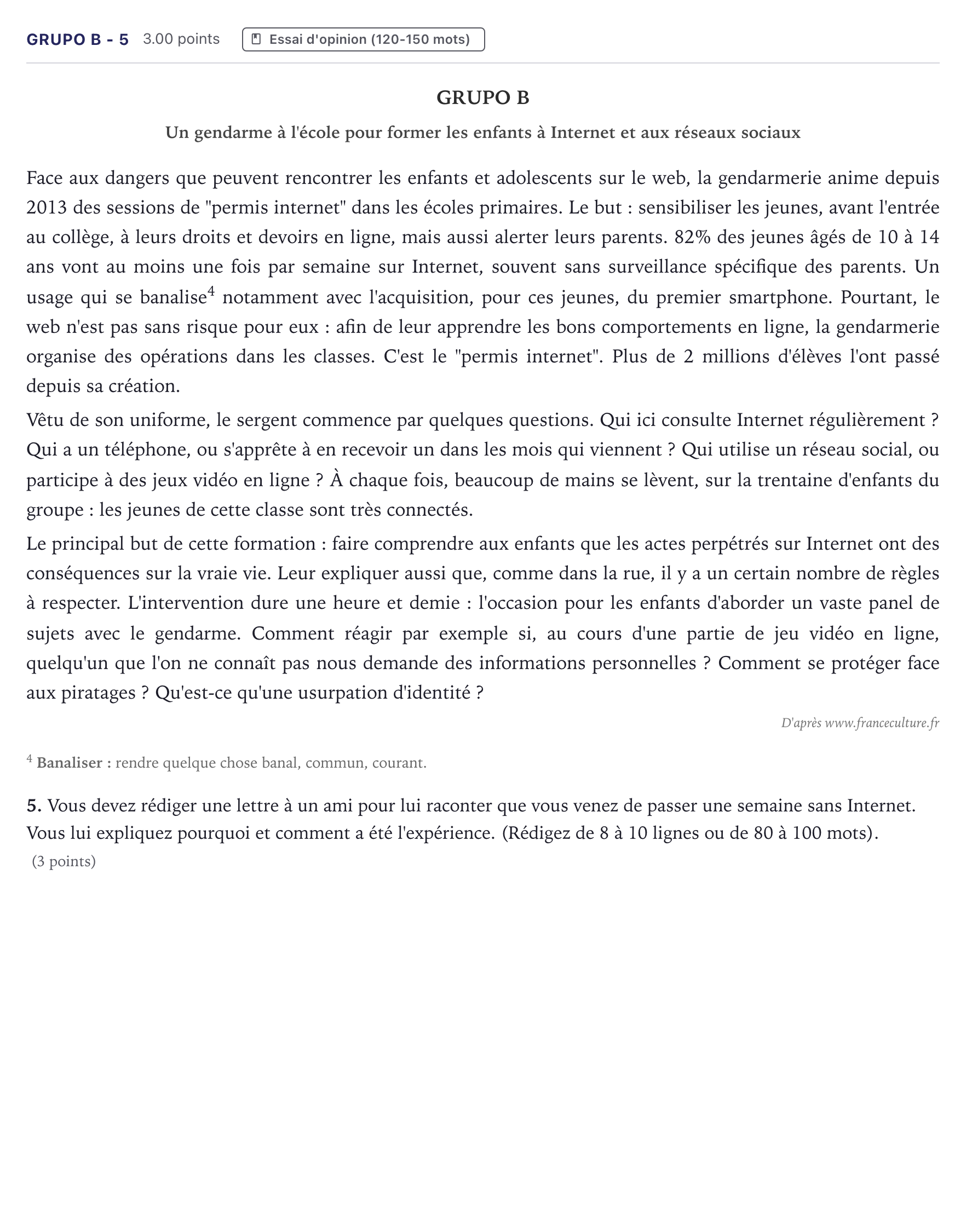 Enunciado: Ejercicio Grupo B - 5 · Francés PAU Canarias Junio (Ciencias) 2022