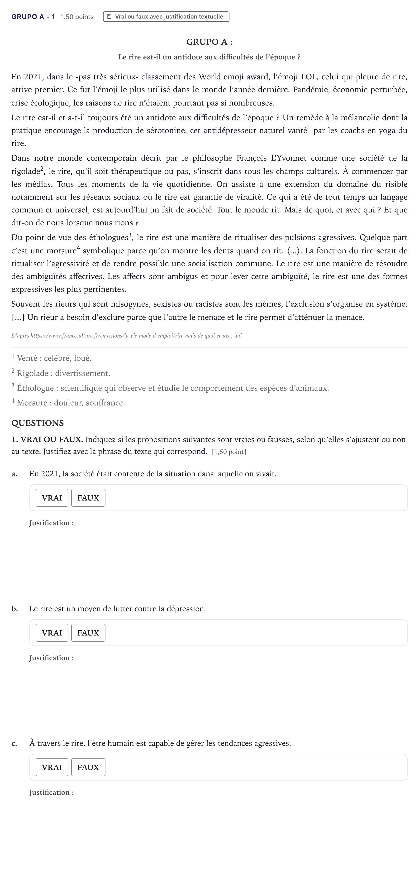 Enunciado: Ejercicio Grupo A - 1 · Francés PAU Canarias Junio (Humanidades) 2022