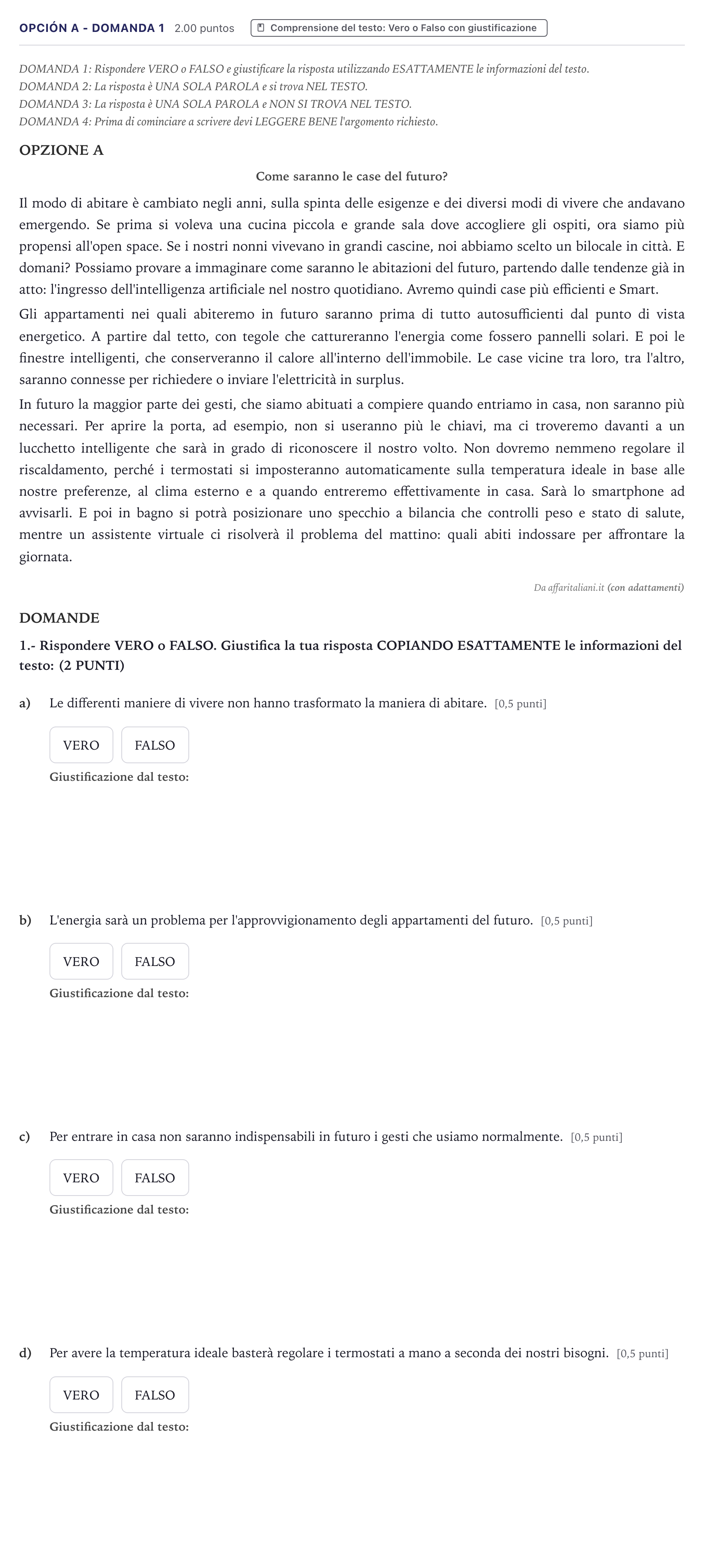 Enunciado: Opción A - Domanda 1 · Italiano PAU Canarias Junio (Ciencias) 2022