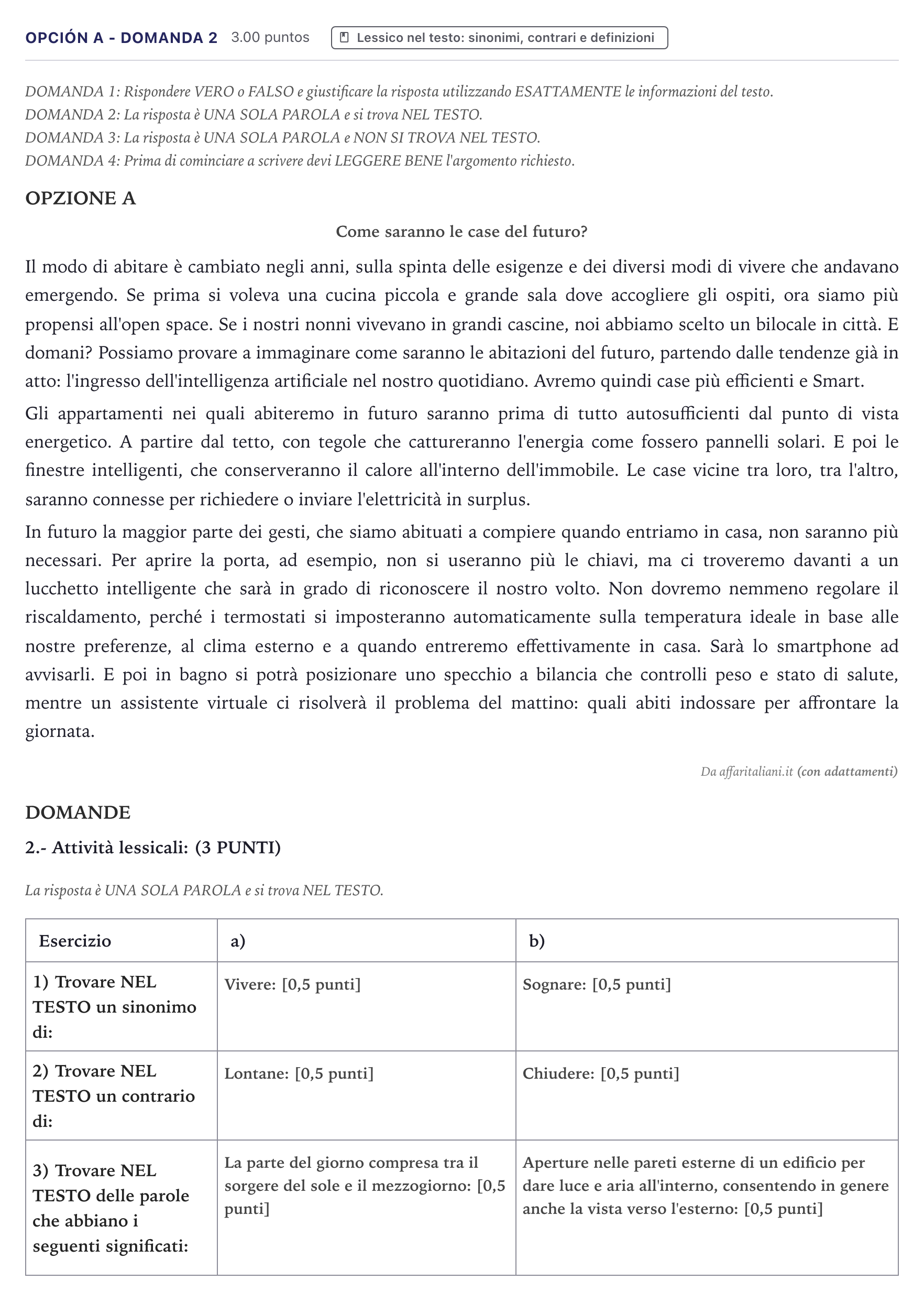 Enunciado: Opción A - Domanda 2 · Italiano PAU Canarias Junio (Ciencias) 2022