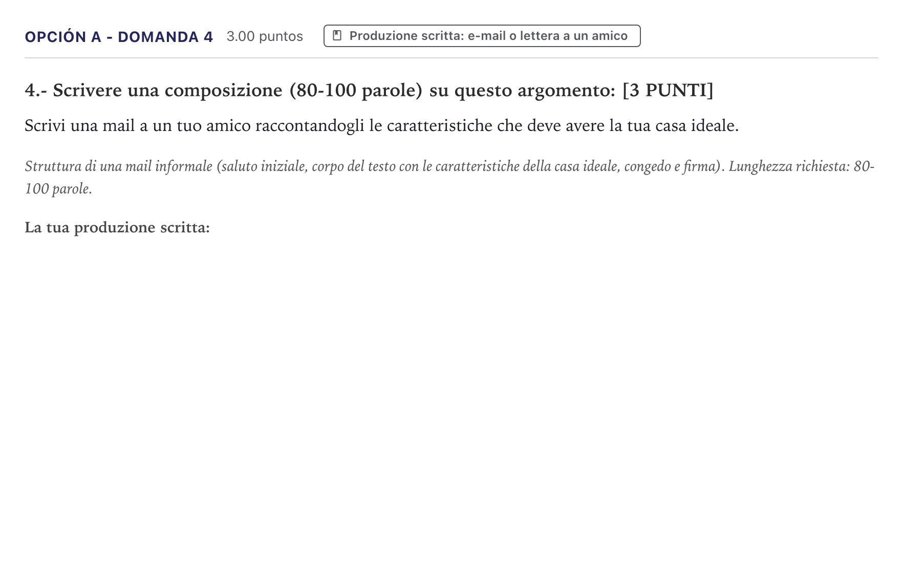 Enunciado: Opción A - Domanda 4 · Italiano PAU Canarias Junio (Ciencias) 2022