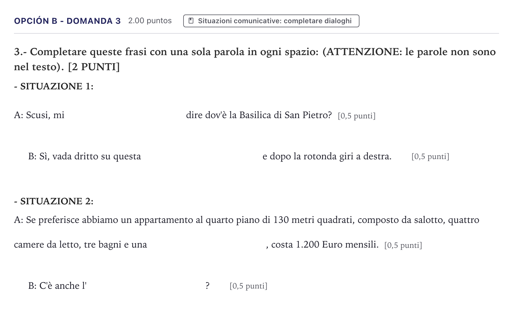 Enunciado: Opción B - Domanda 3 · Italiano PAU Canarias Junio (Ciencias) 2022