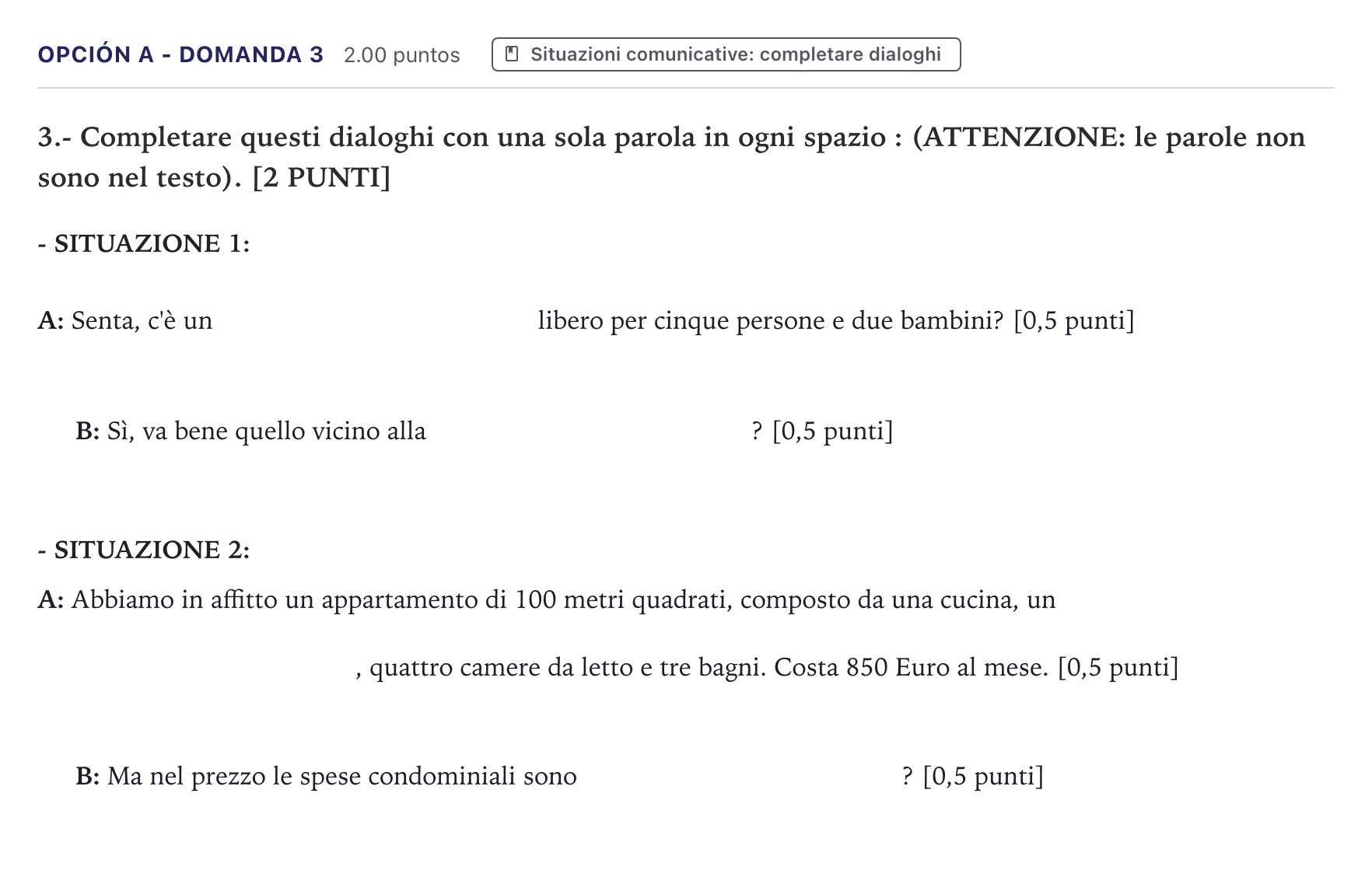 Enunciado: Opción A - Domanda 3 · Italiano PAU Canarias Junio (Humanidades) 2022