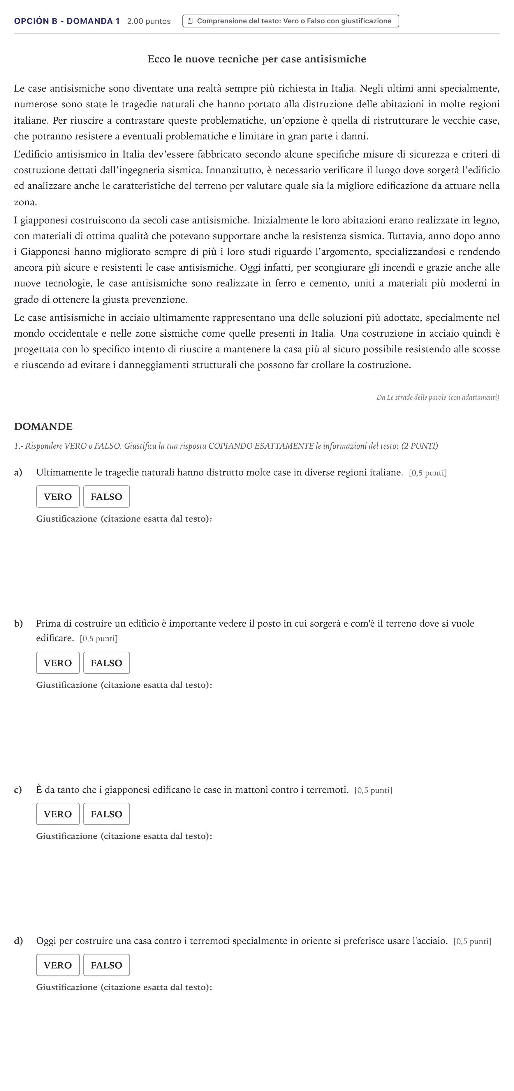 Enunciado: Opción B - Domanda 1 · Italiano PAU Canarias Junio (Humanidades) 2022