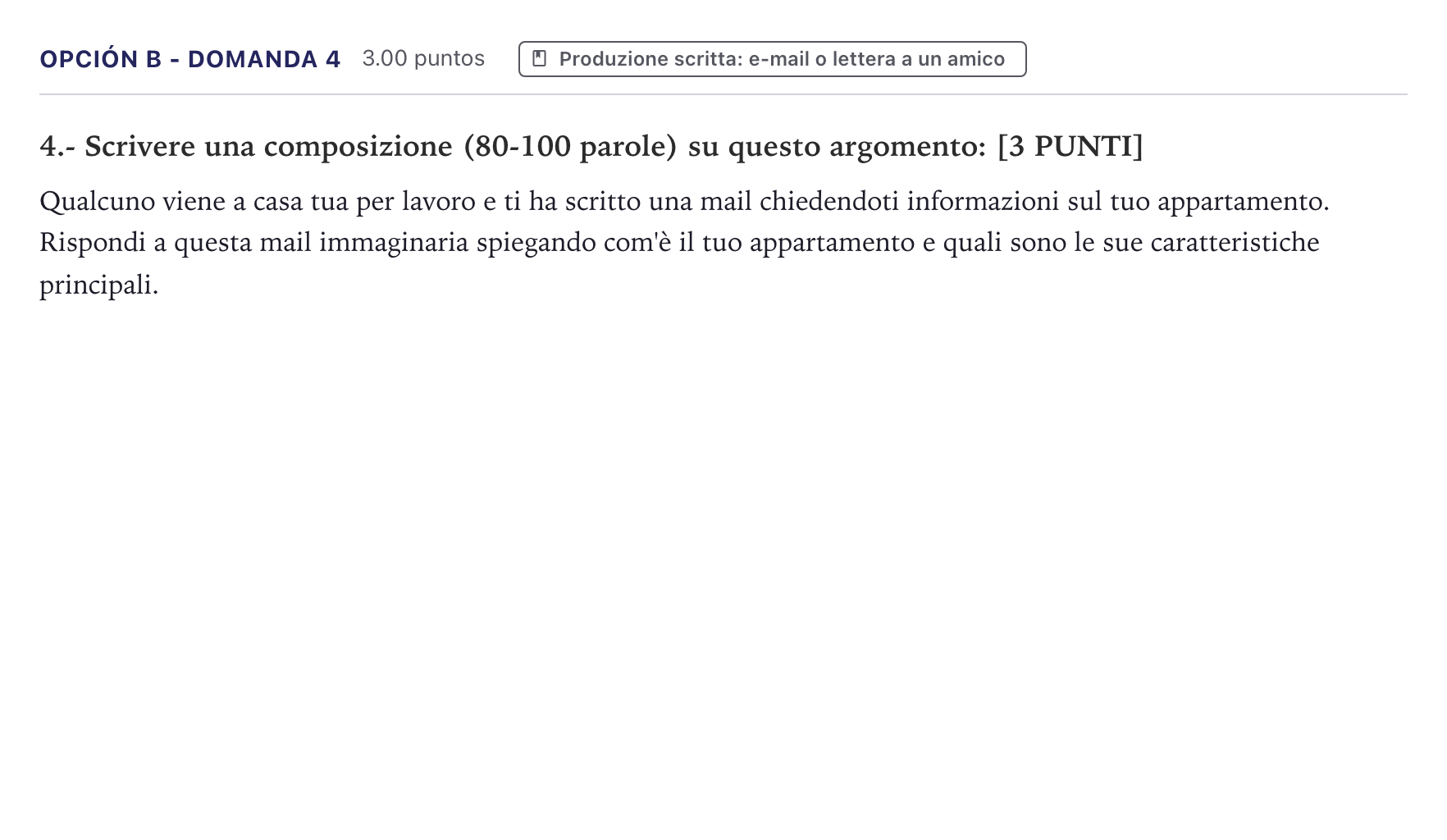 Enunciado: Opción B - Domanda 4 · Italiano PAU Canarias Junio (Humanidades) 2022