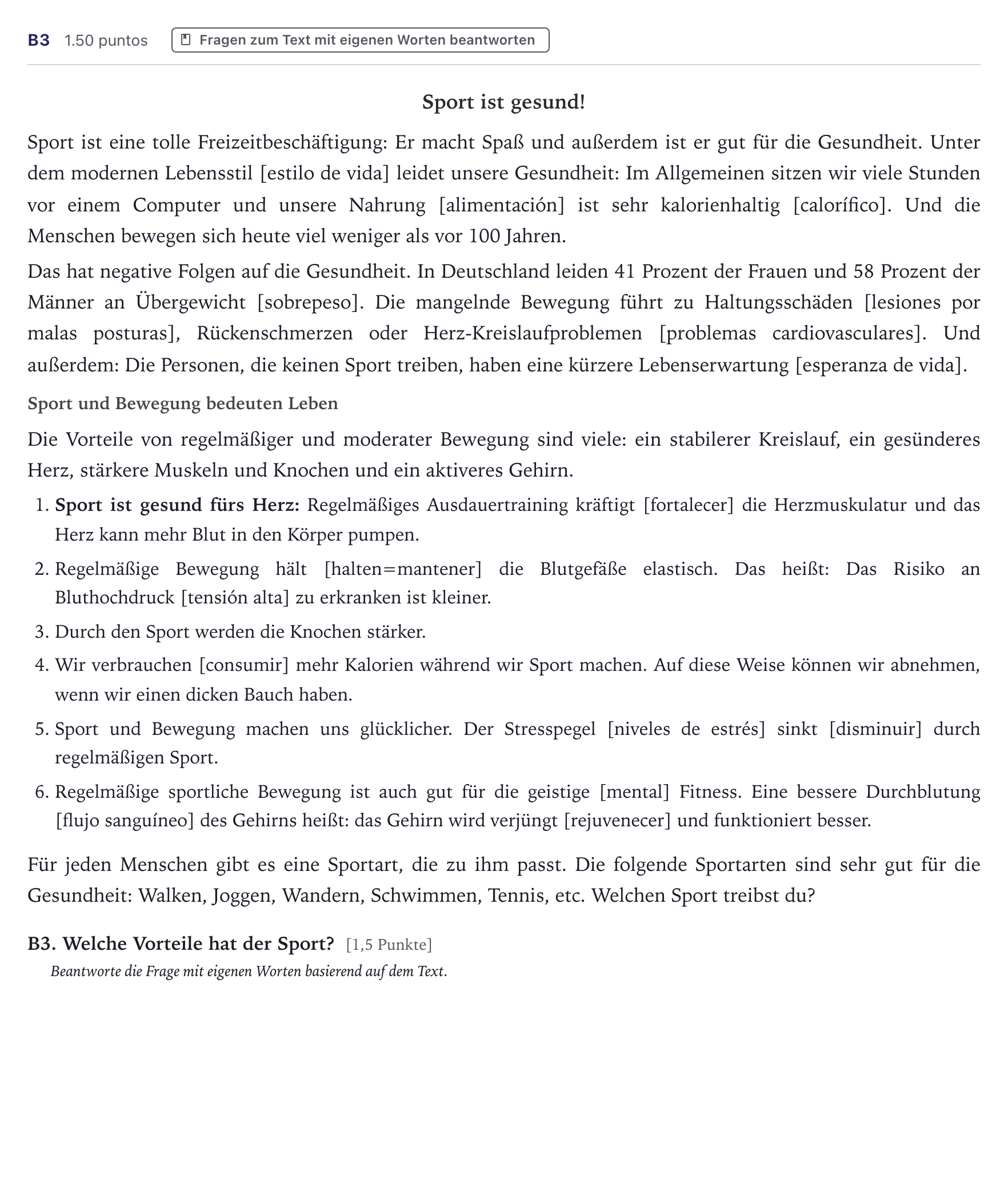 Enunciado: Ejercicio B3 · Alemán PAU Canarias Junio (Humanidades) 2022