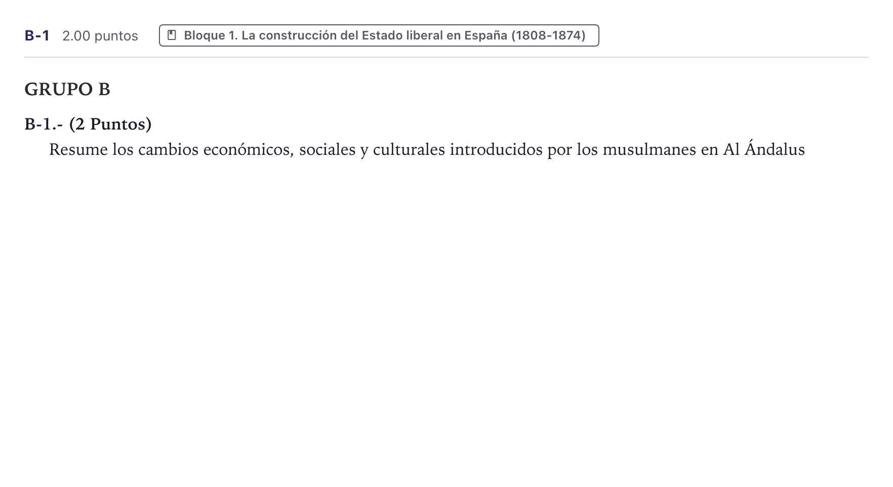Enunciado: Ejercicio B-1 · Historia de España PAU Canarias Junio (Ciencias) 2022