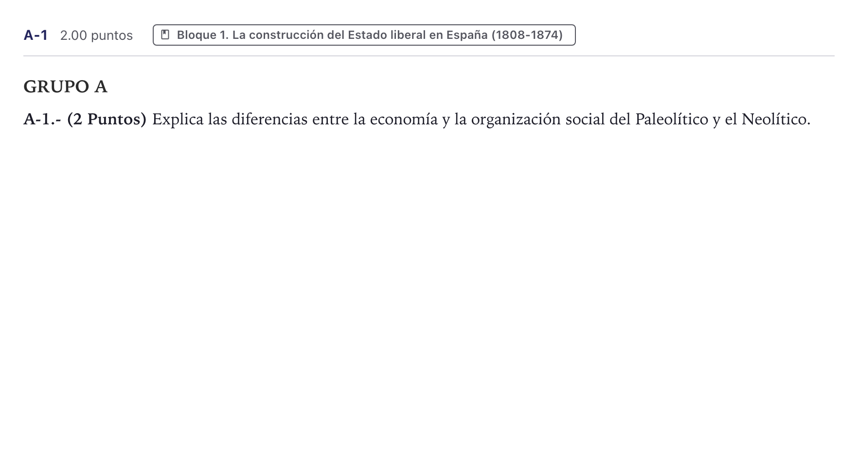 Enunciado: Ejercicio A-1 · Historia de España PAU Canarias Junio (Humanidades) 2022