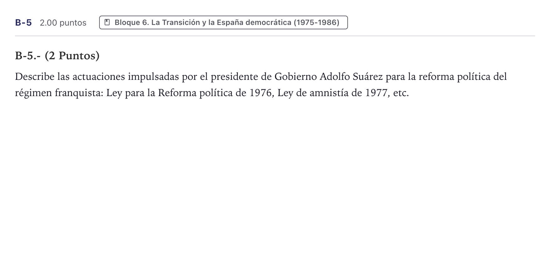 Enunciado: Ejercicio B-5 · Historia de España PAU Canarias Junio (Humanidades) 2022