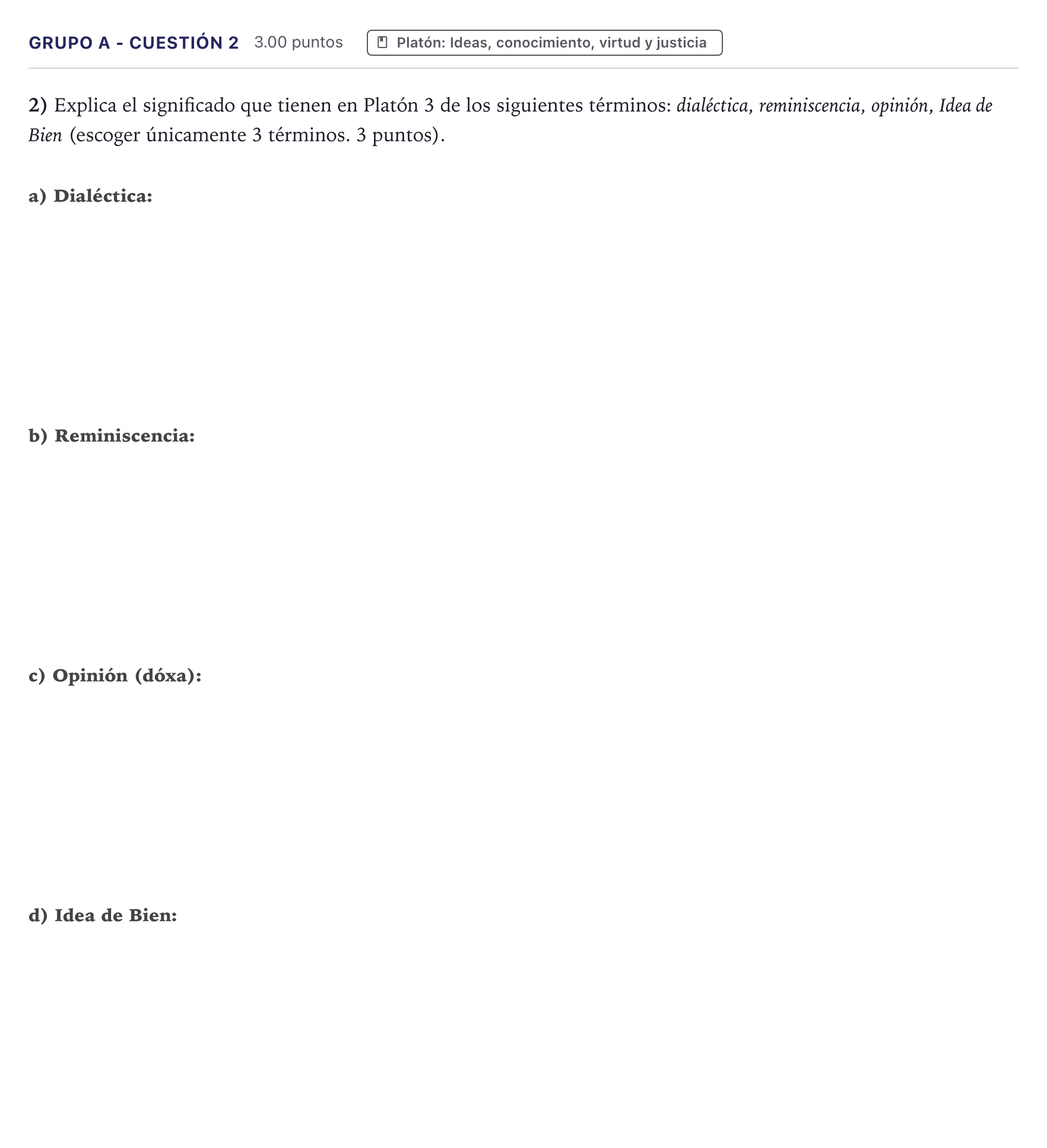 Enunciado: Ejercicio Grupo A - Cuestión 2 · Historia de la Filosofía PAU Canarias Junio 2022