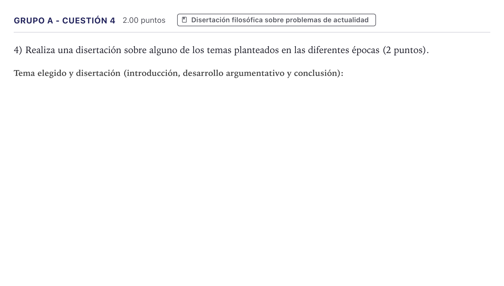 Enunciado: Ejercicio Grupo A - Cuestión 4 · Historia de la Filosofía PAU Canarias Junio 2022