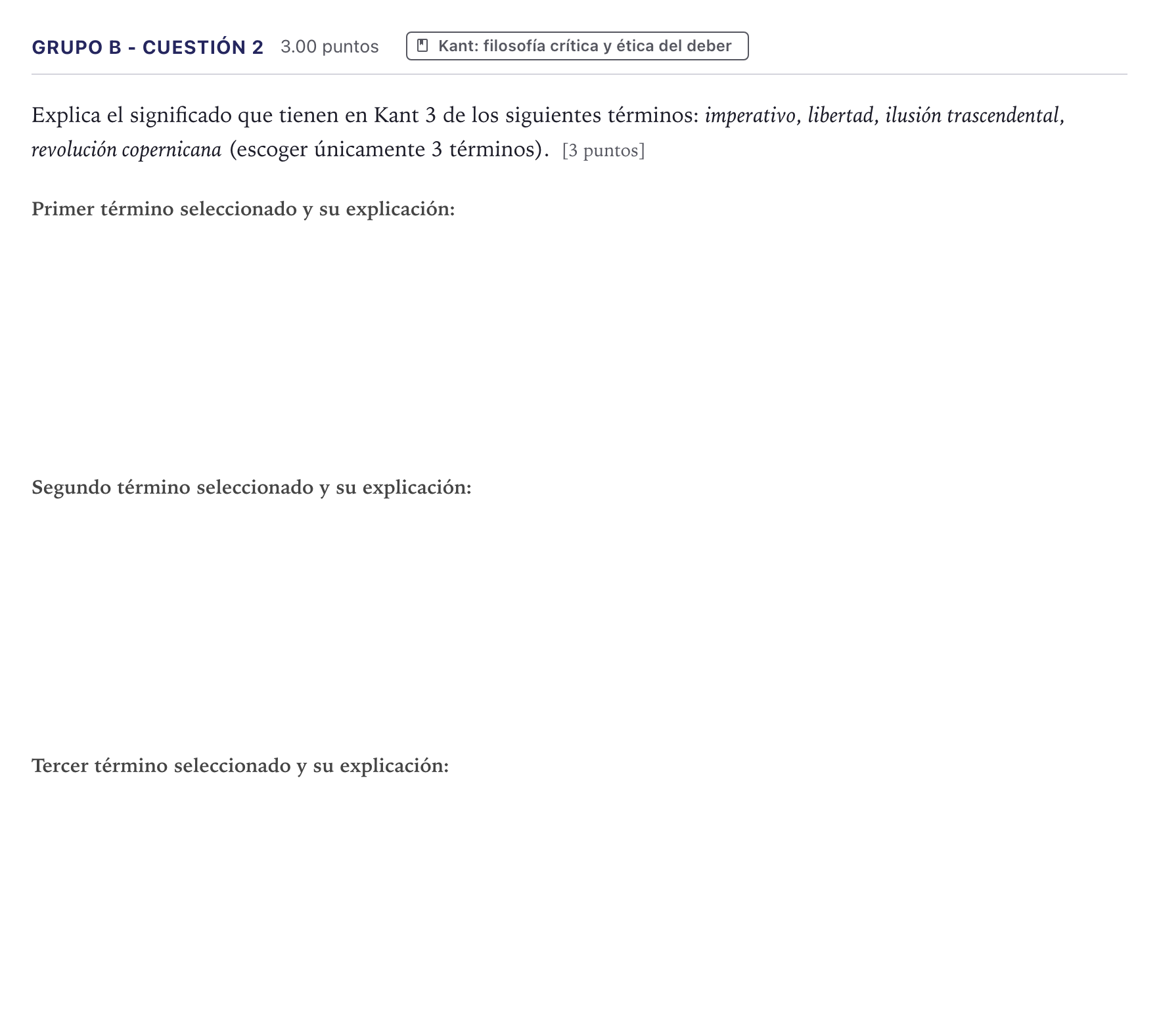 Enunciado: Ejercicio Grupo B - Cuestión 2 · Historia de la Filosofía PAU Canarias Junio 2022