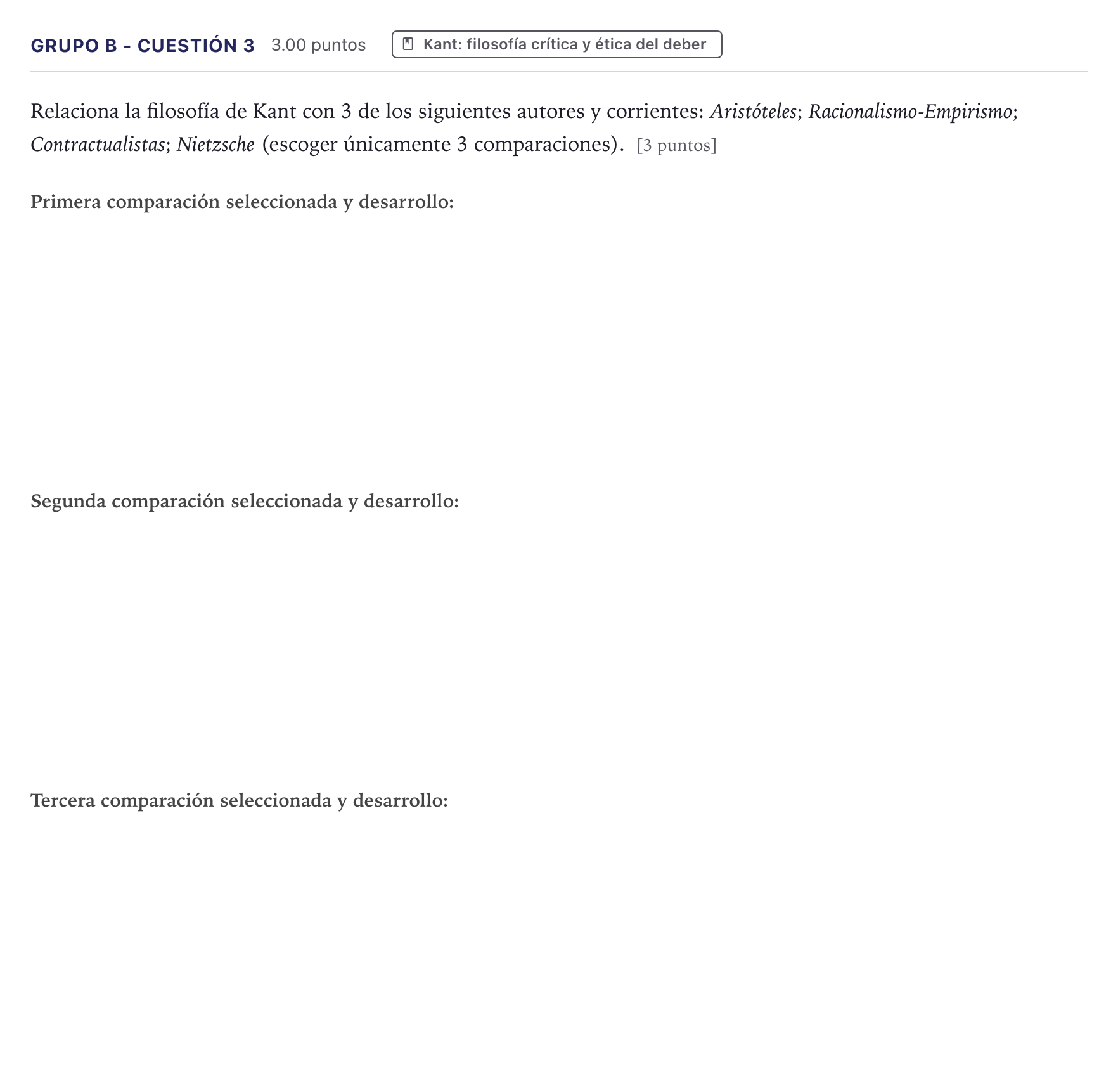 Enunciado: Ejercicio Grupo B - Cuestión 3 · Historia de la Filosofía PAU Canarias Junio 2022