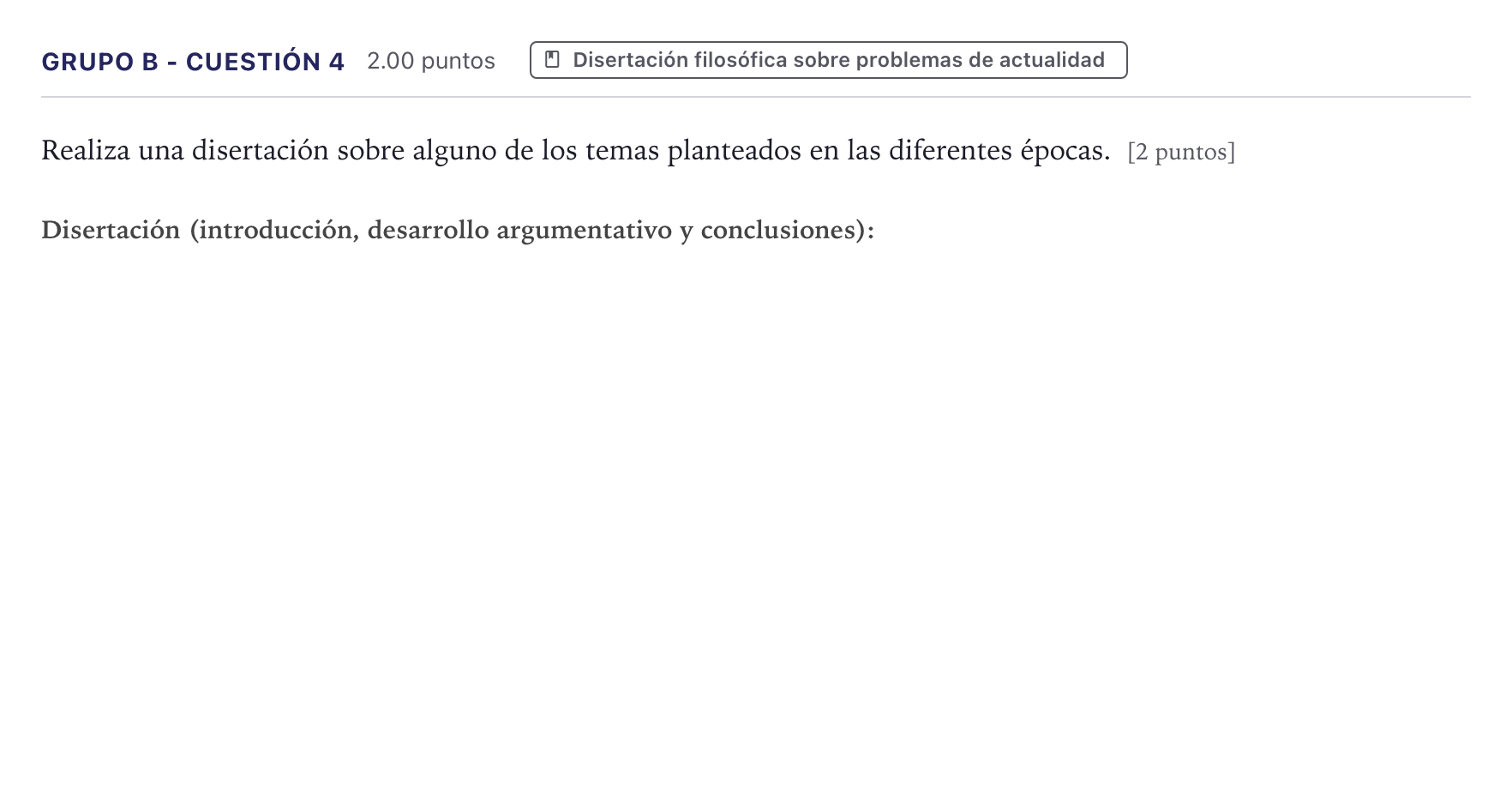 Enunciado: Ejercicio Grupo B - Cuestión 4 · Historia de la Filosofía PAU Canarias Junio 2022