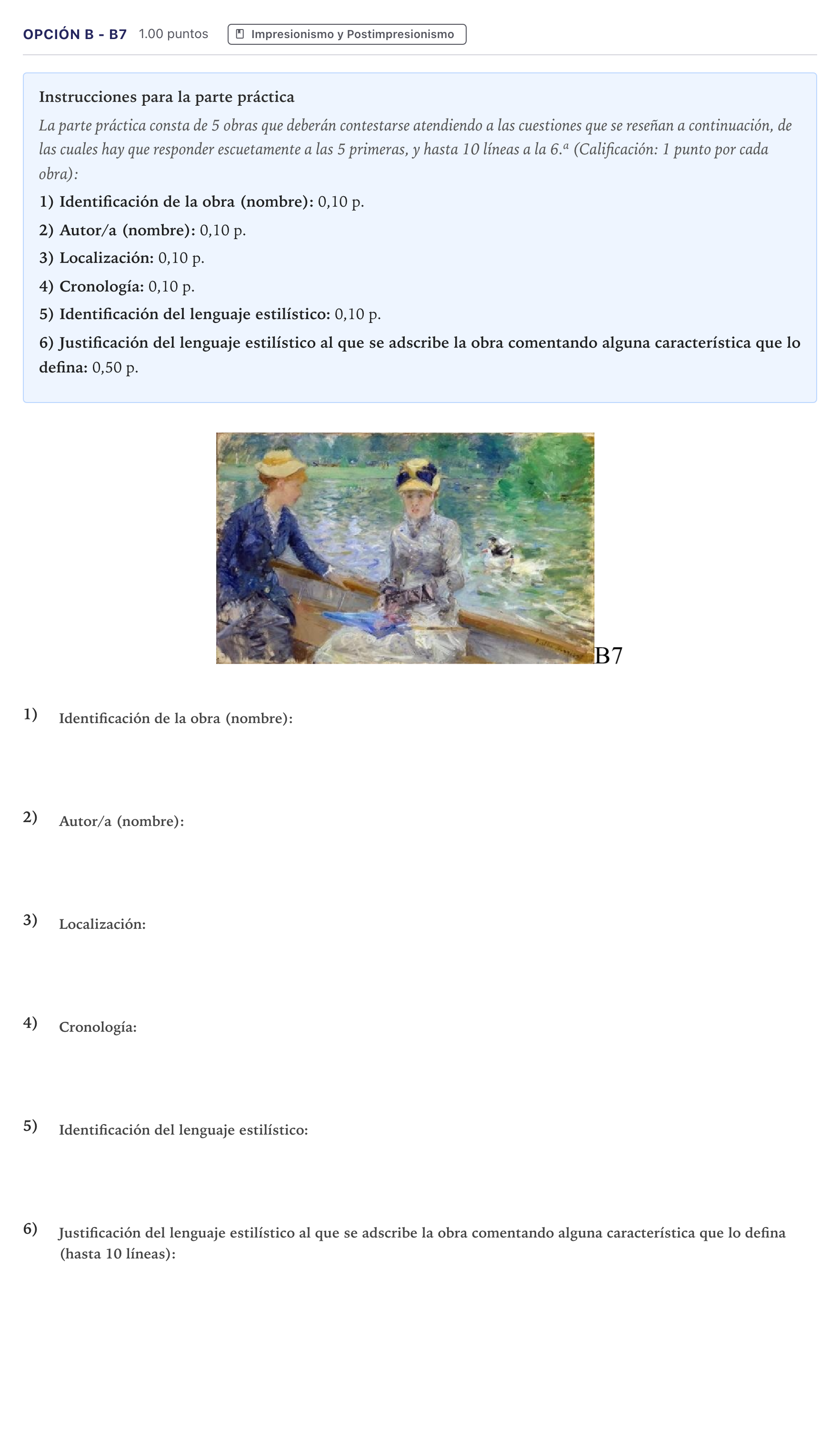 Enunciado: Opción B - B7 · Fundamentos Artísticos PAU Canarias Junio 2022