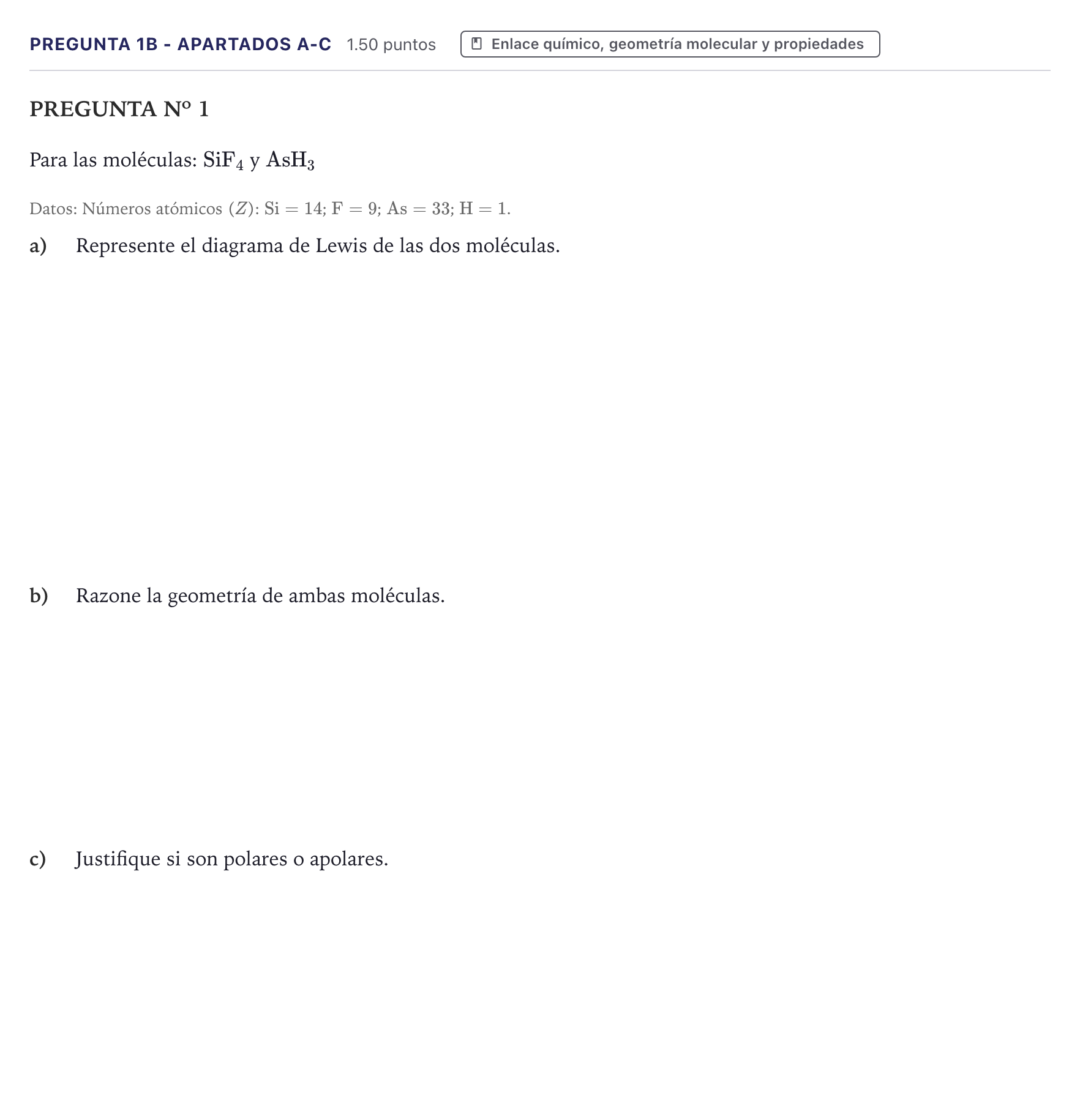 Enunciado: Pregunta 1B - Apartados a-c · Química PAU Canarias Junio 2022