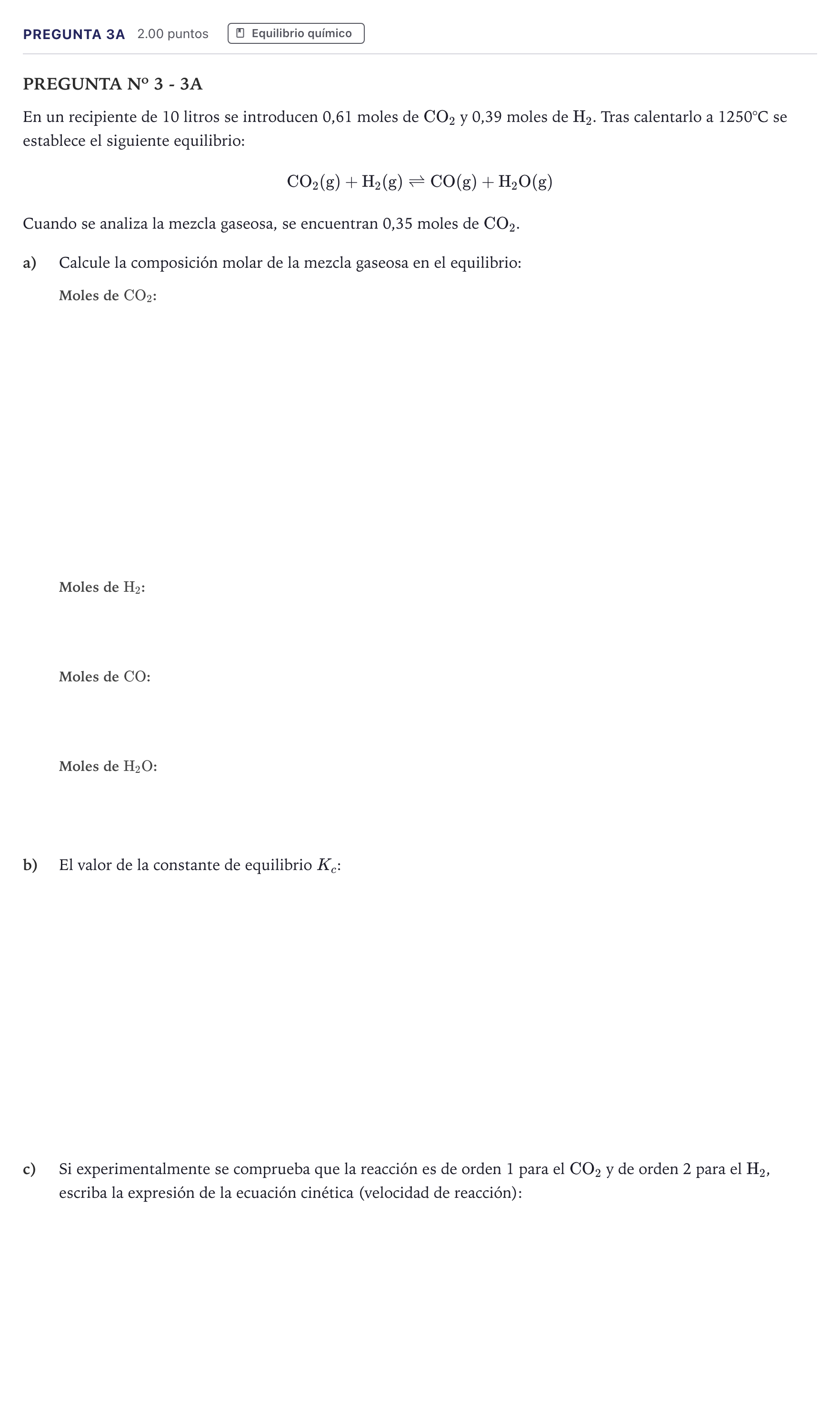 Enunciado: Pregunta 3A · Química PAU Canarias Junio 2022