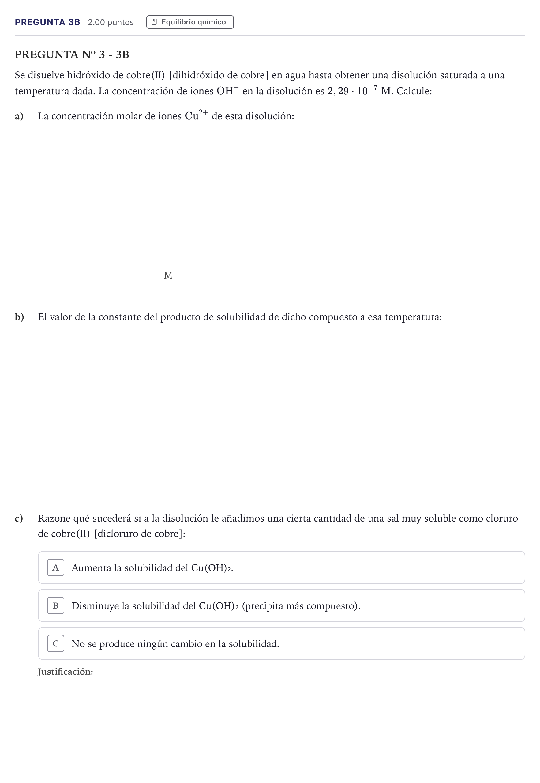 Enunciado: Pregunta 3B · Química PAU Canarias Junio 2022