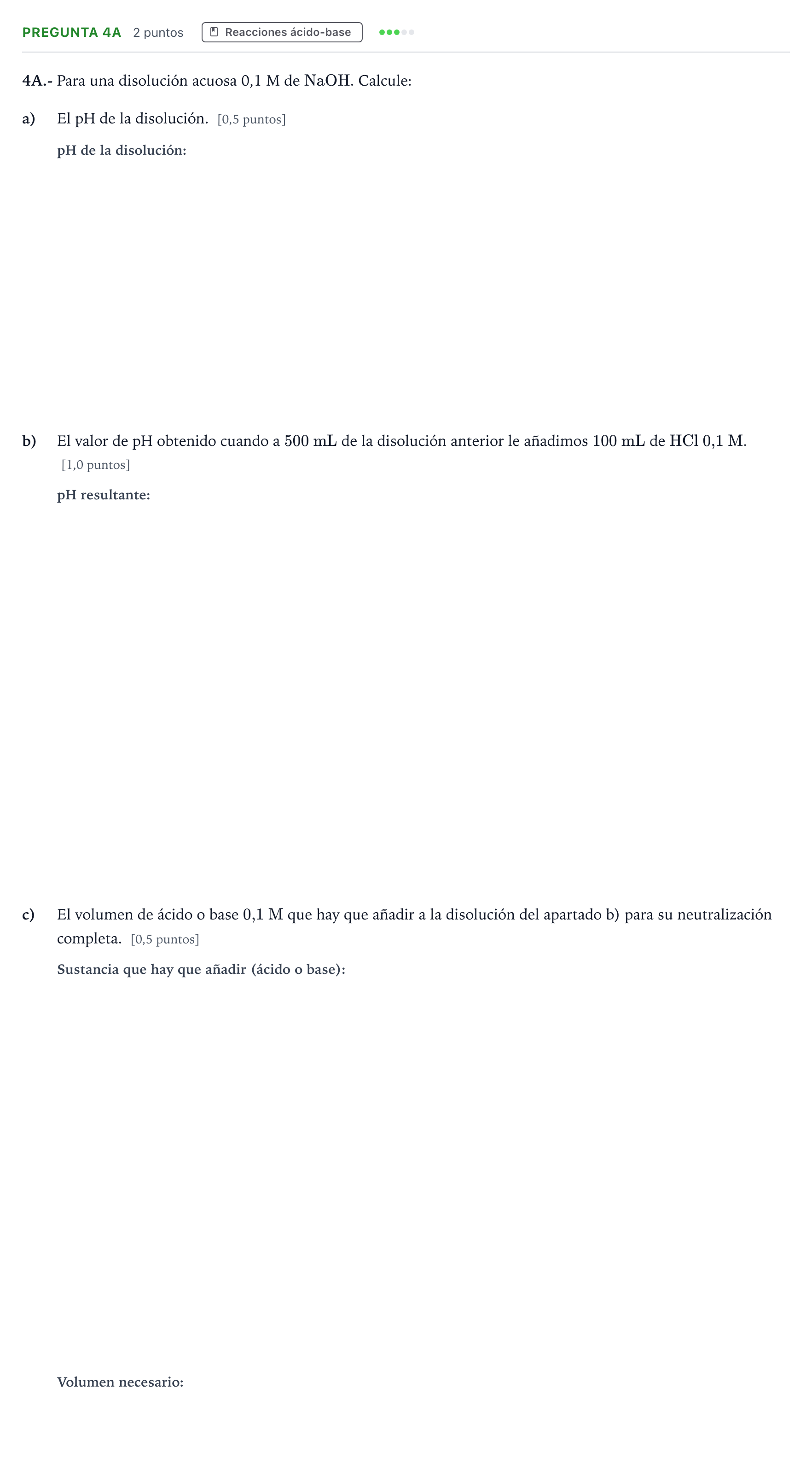 Enunciado: Pregunta 4A · Química PAU Canarias Junio 2022