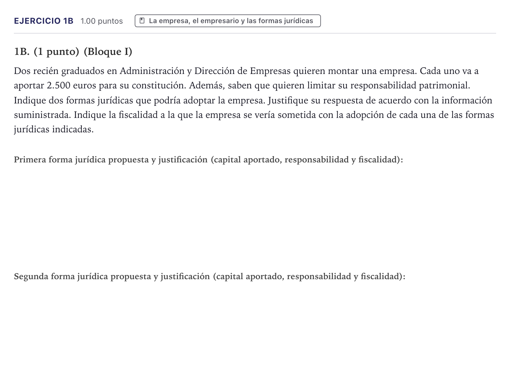 Enunciado: Ejercicio 1B · Economía de la Empresa PAU Canarias Junio 2022