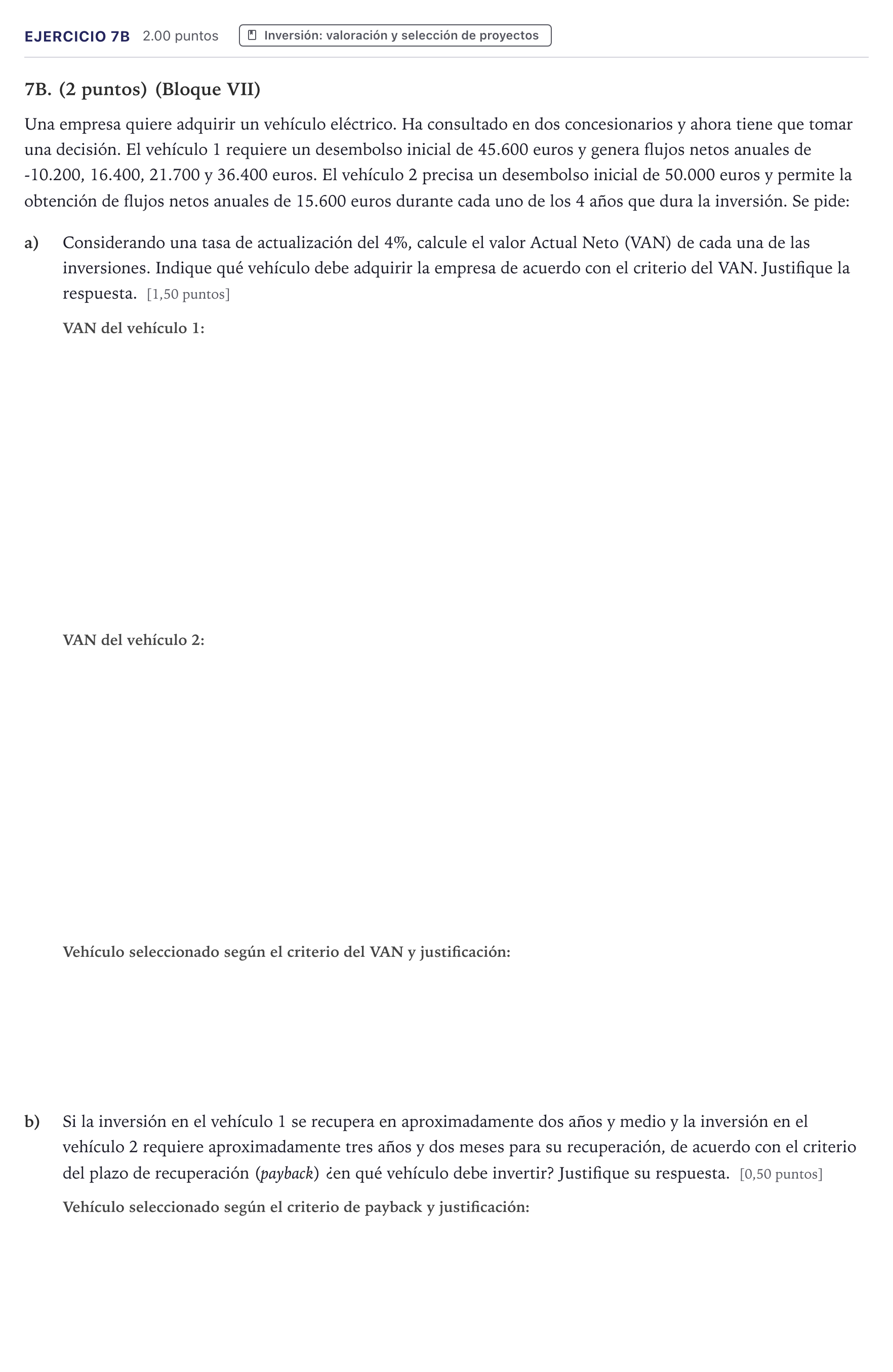 Enunciado: Ejercicio 7B · Economía de la Empresa PAU Canarias Junio 2022