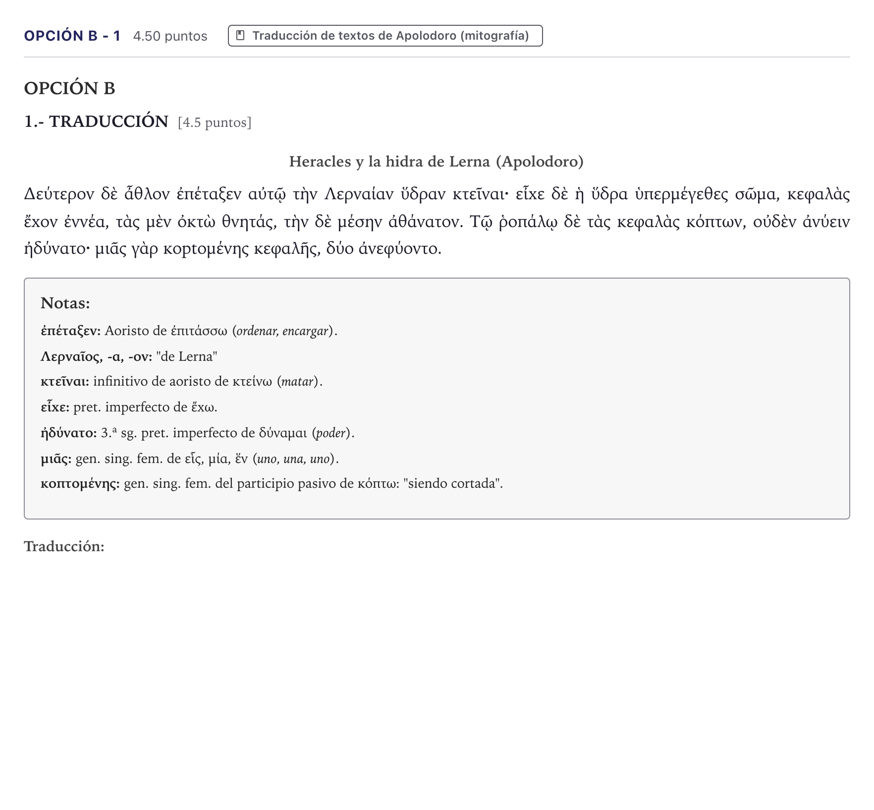 Enunciado: Opción B - 1 · Griego II PAU Canarias Junio 2022