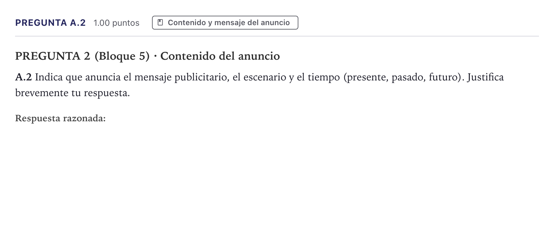 Enunciado: Pregunta A.2 · Cultura Audiovisual II PAU Canarias Junio 2022