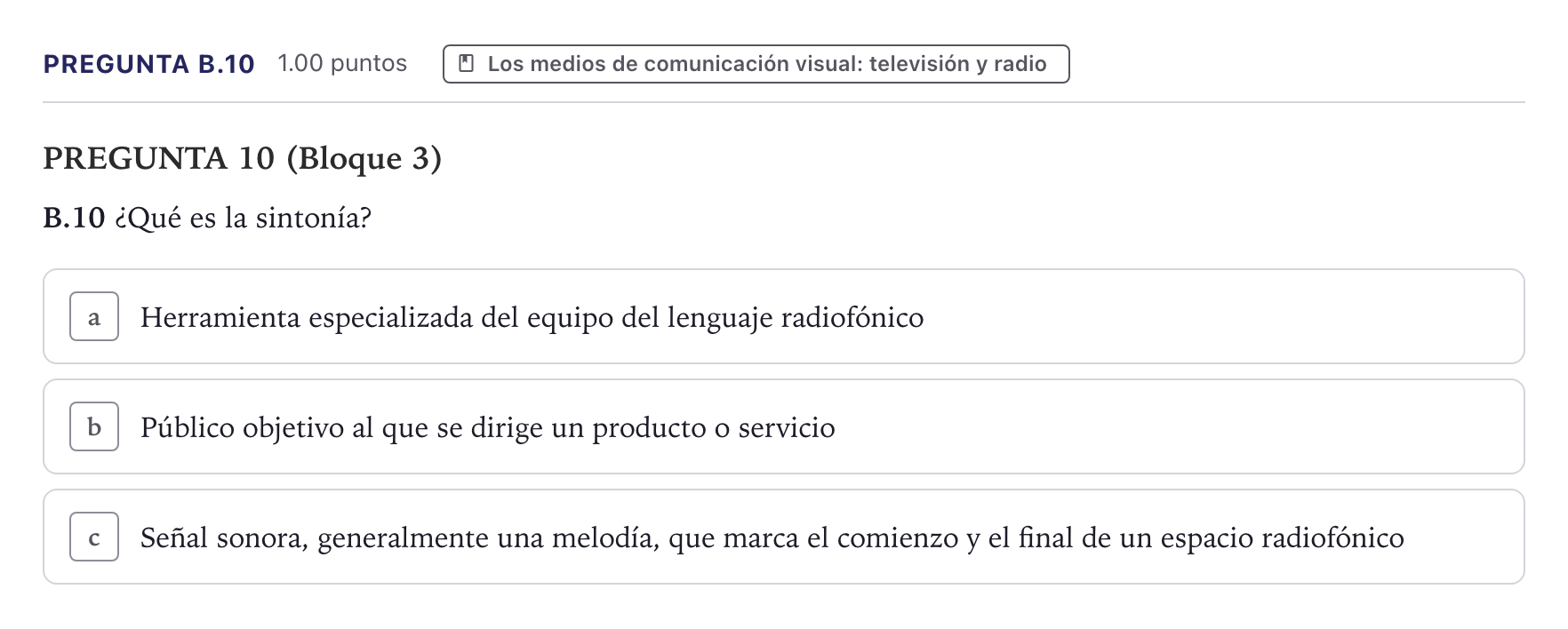 Enunciado: Pregunta B.10 · Cultura Audiovisual II PAU Canarias Junio 2022