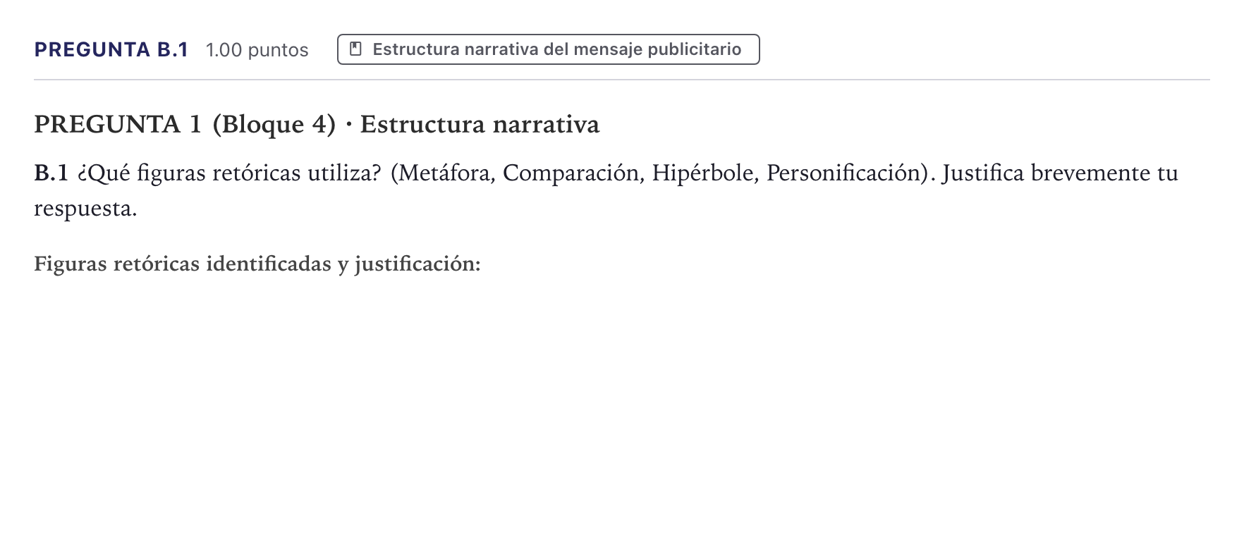 Enunciado: Pregunta B.1 · Cultura Audiovisual II PAU Canarias Junio 2022