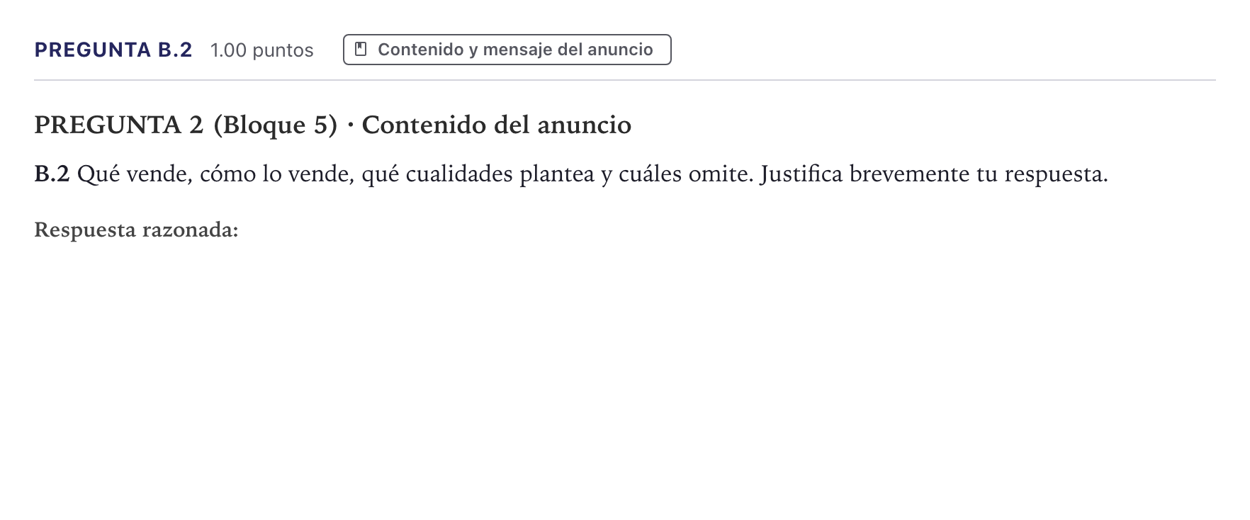 Enunciado: Pregunta B.2 · Cultura Audiovisual II PAU Canarias Junio 2022