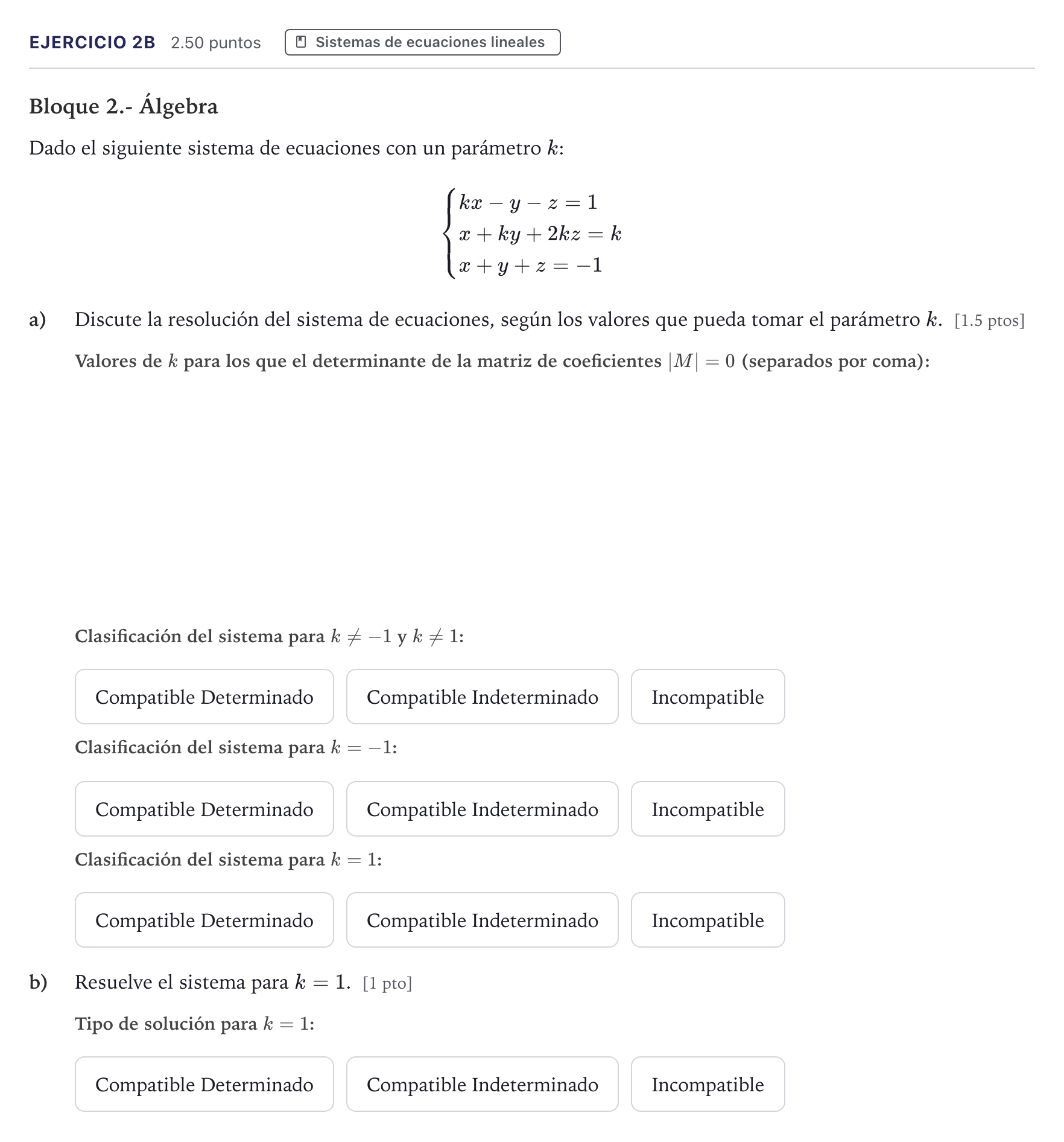 Enunciado: Ejercicio 2B · Matemáticas II PAU Canarias Junio 2022