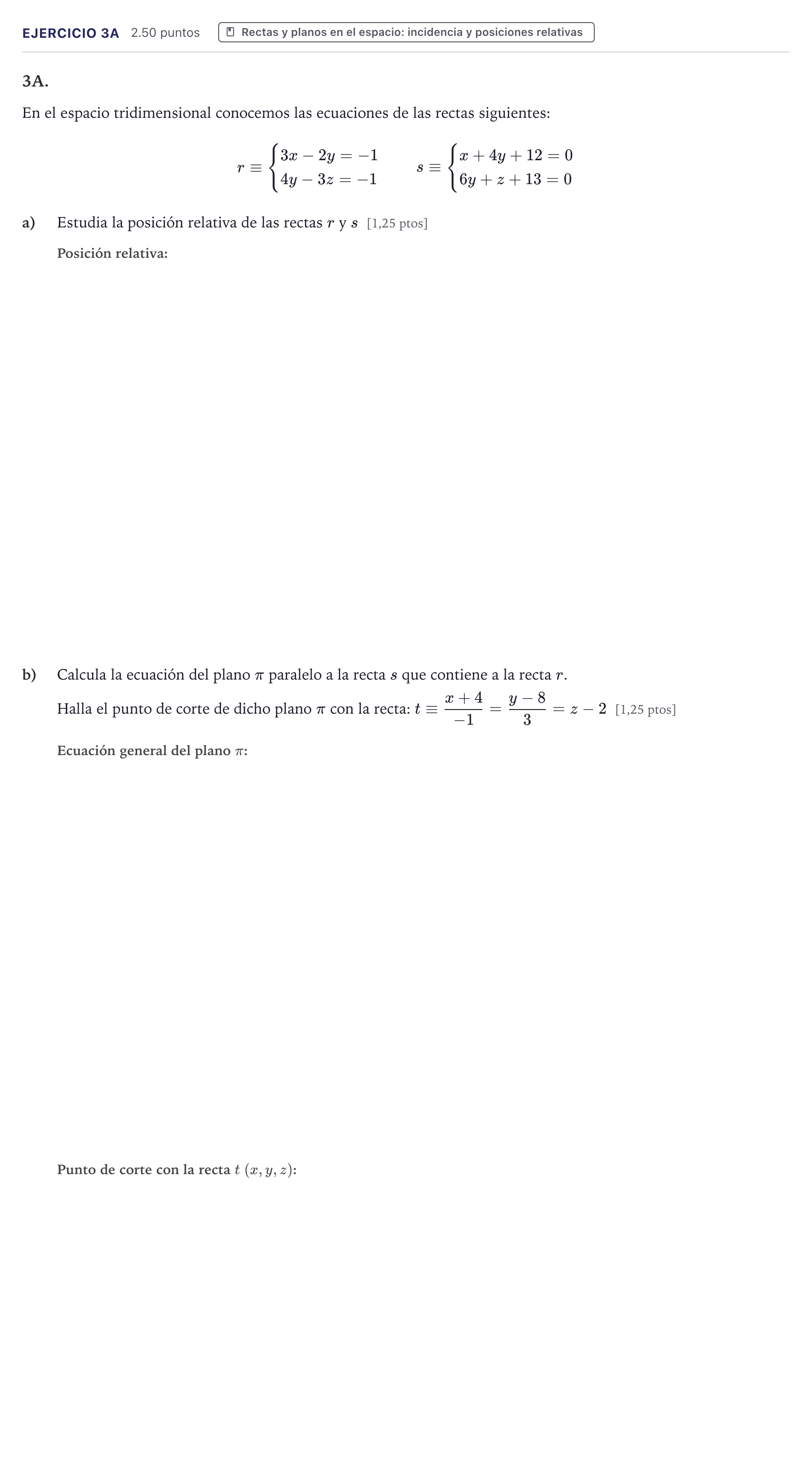 Enunciado: Ejercicio 3A · Matemáticas II PAU Canarias Junio 2022