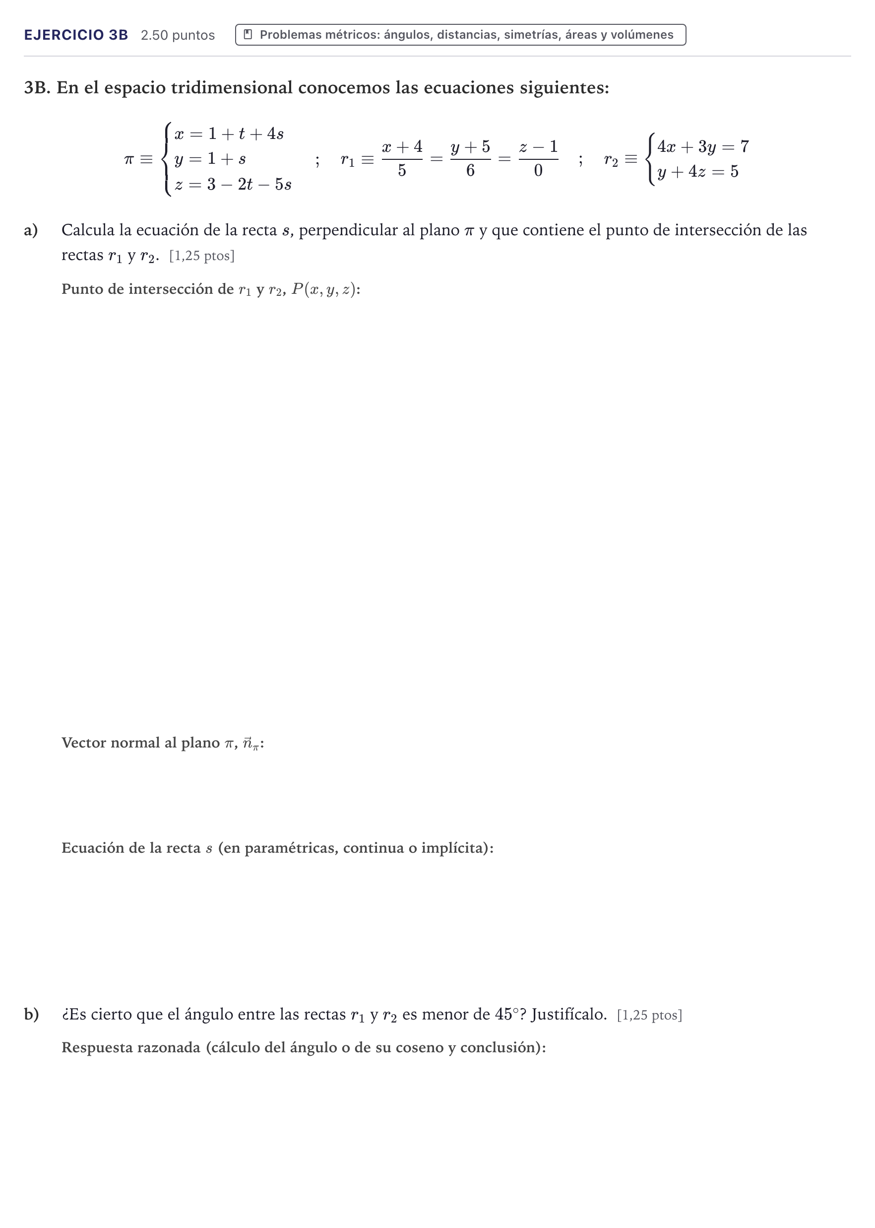 Enunciado: Ejercicio 3B · Matemáticas II PAU Canarias Junio 2022
