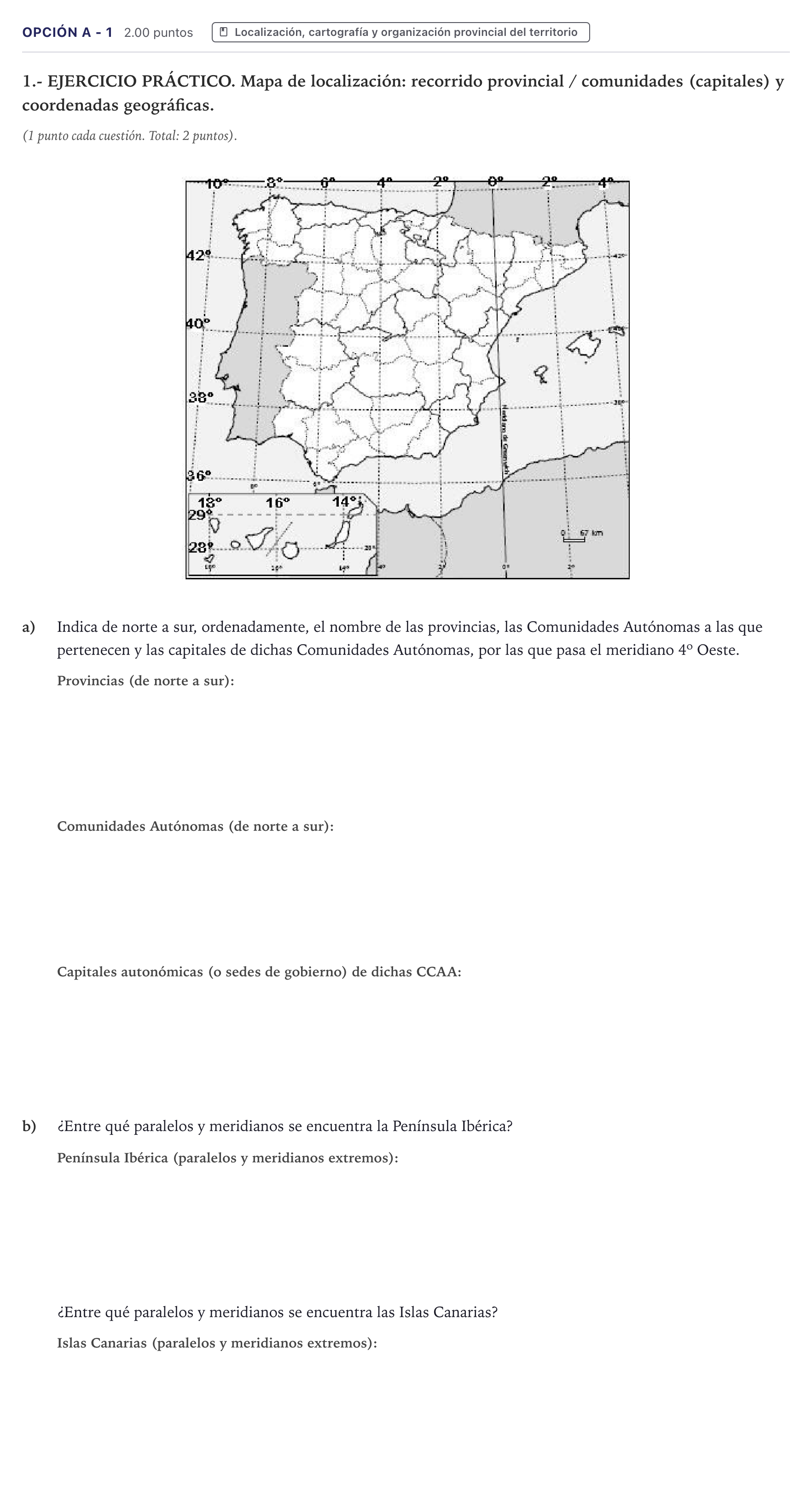 Enunciado: Opción A - 1 · Geografía PAU Canarias Junio 2022