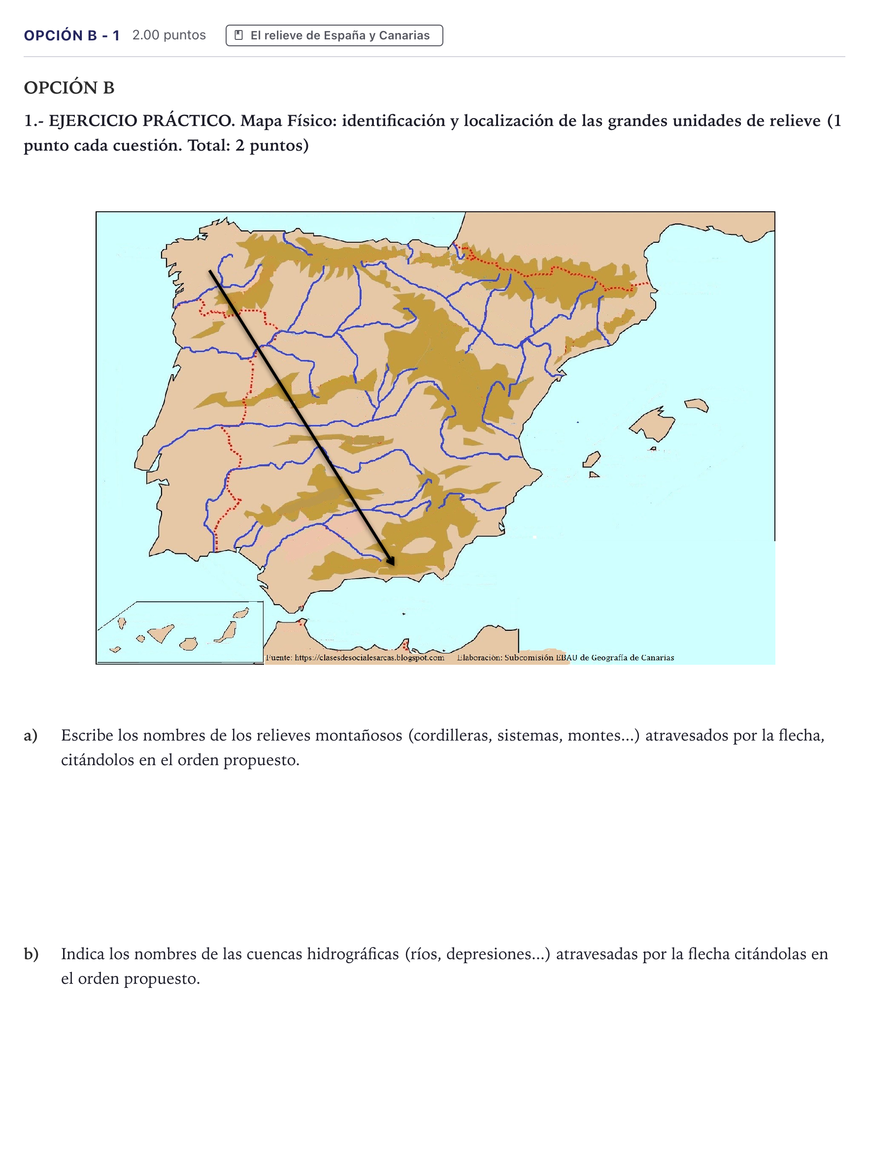 Enunciado: Opción B - 1 · Geografía PAU Canarias Junio 2022