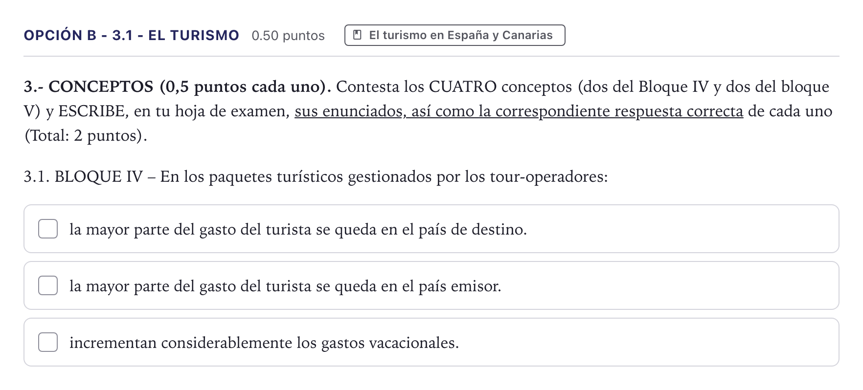 Enunciado: Opción B - 3.1 - El turismo · Geografía PAU Canarias Junio 2022