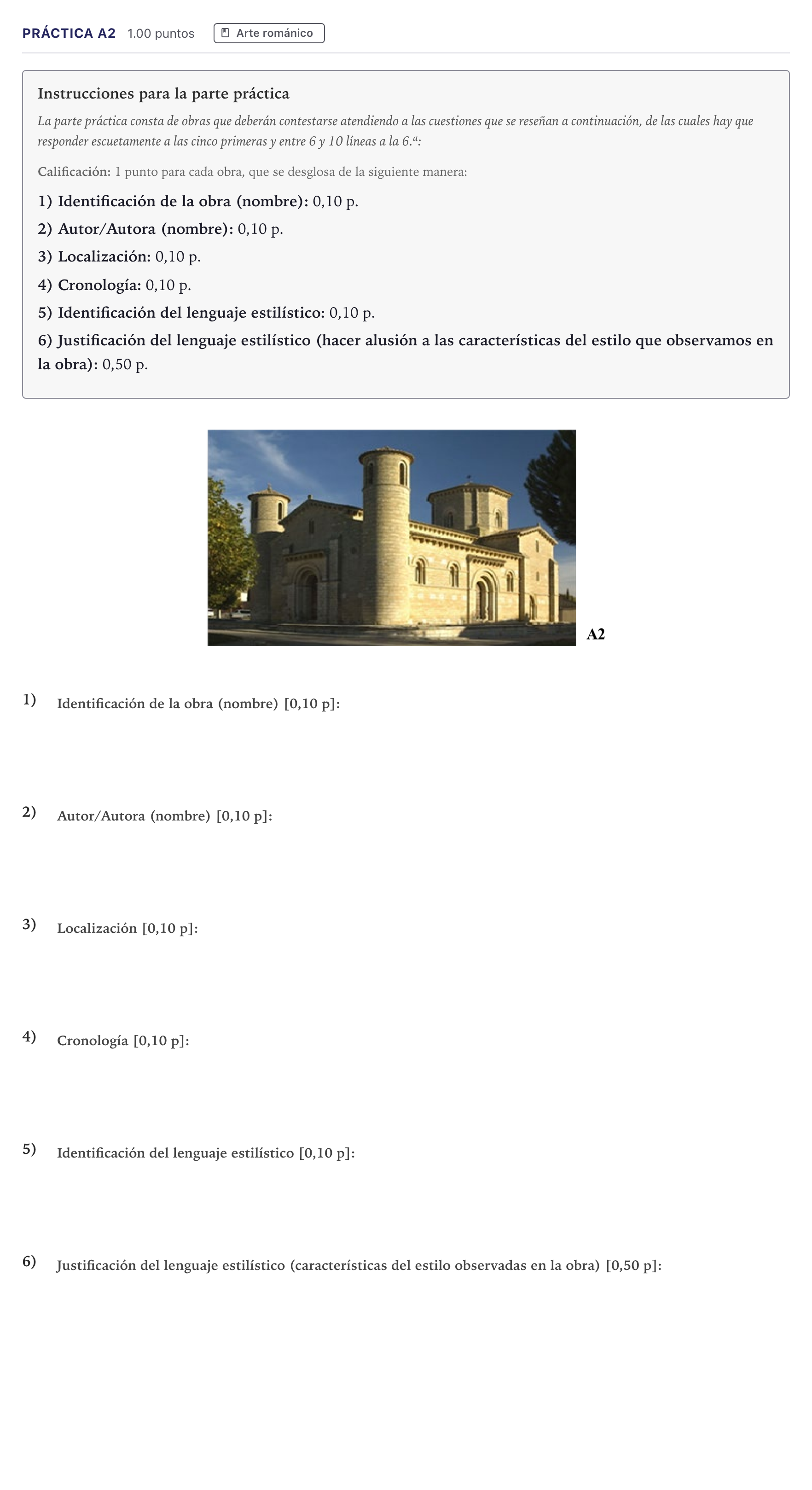 Enunciado: Ejercicio Práctica A2 · Historia del Arte PAU Canarias Junio 2022