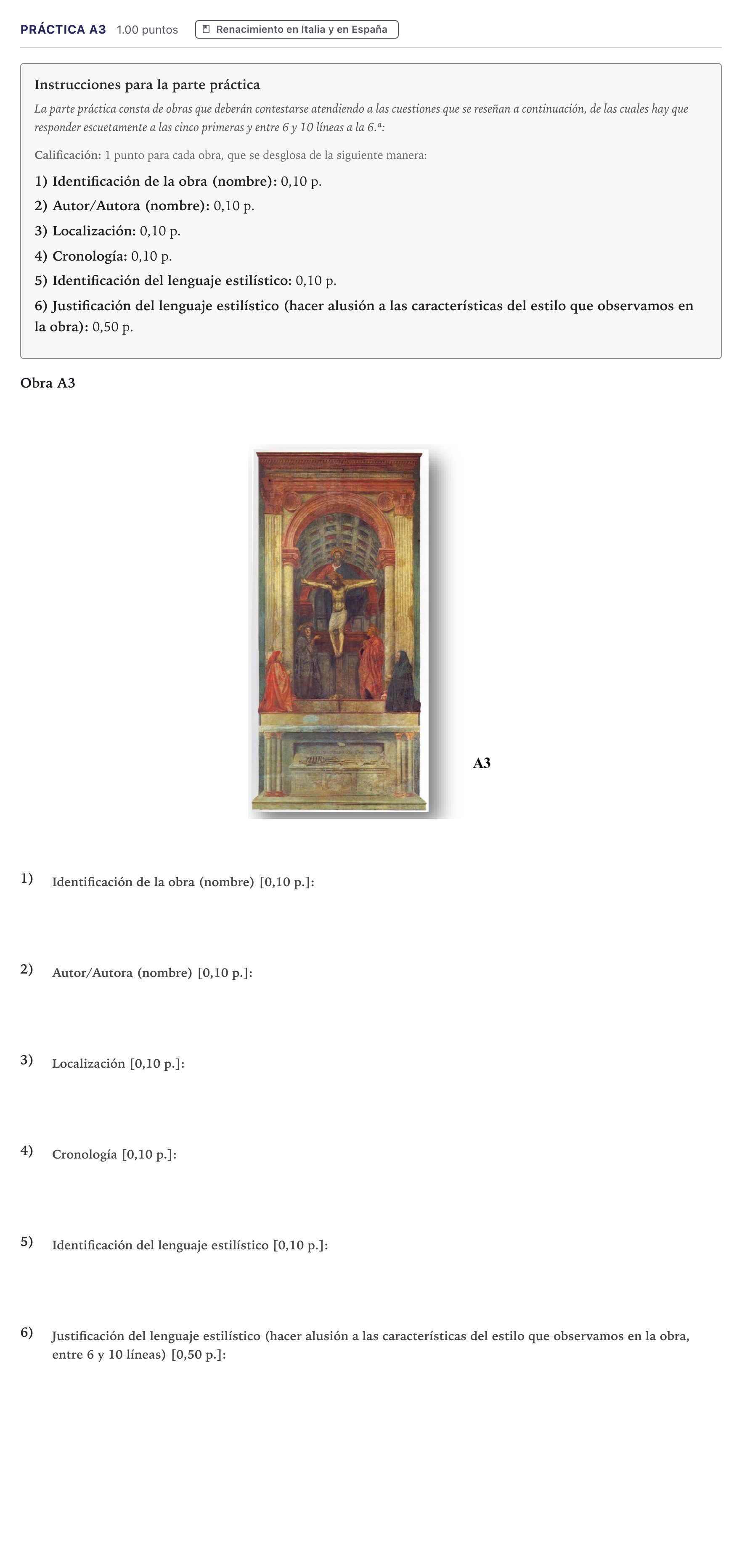 Enunciado: Ejercicio Práctica A3 · Historia del Arte PAU Canarias Junio 2022
