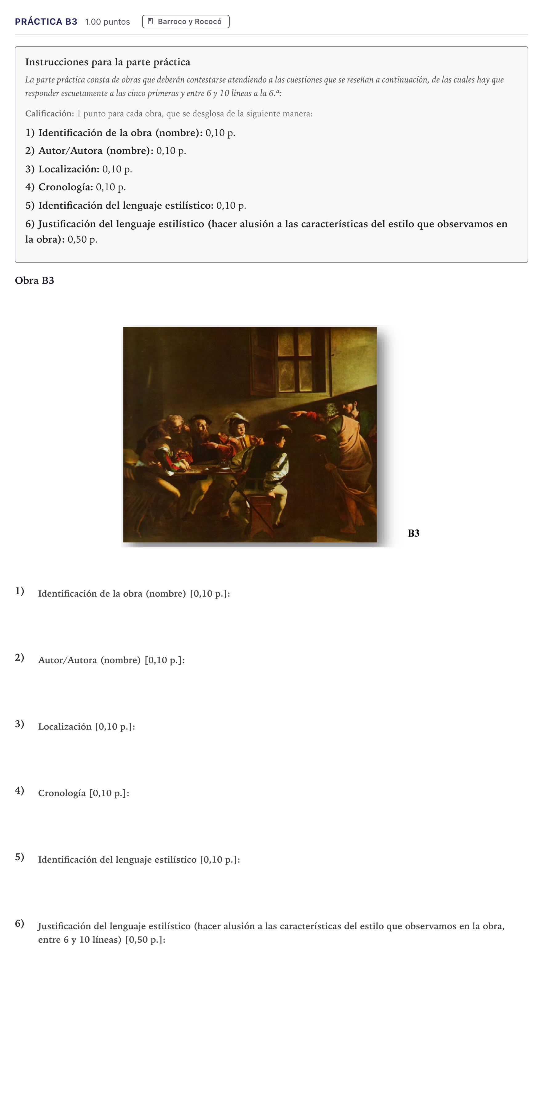 Enunciado: Ejercicio Práctica B3 · Historia del Arte PAU Canarias Junio 2022