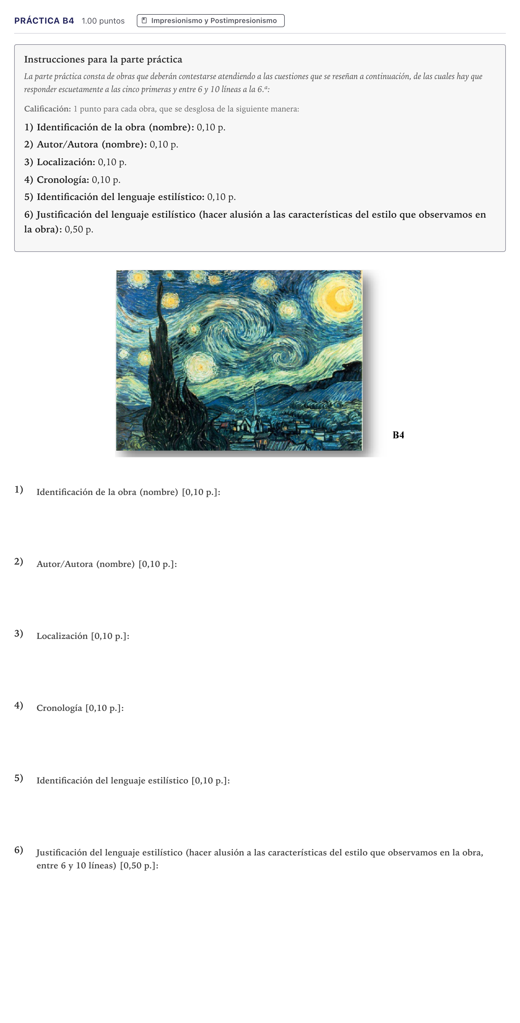 Enunciado: Ejercicio Práctica B4 · Historia del Arte PAU Canarias Junio 2022