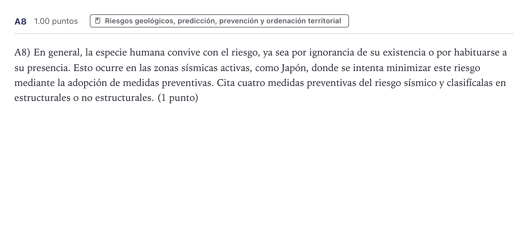 Enunciado: Ejercicio A8 · Geología PAU Canarias Junio 2022