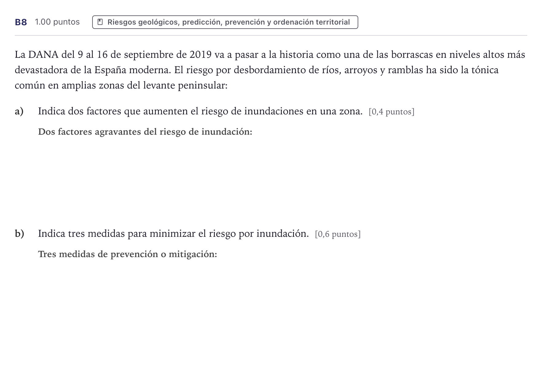 Enunciado: Ejercicio B8 · Geología PAU Canarias Junio 2022