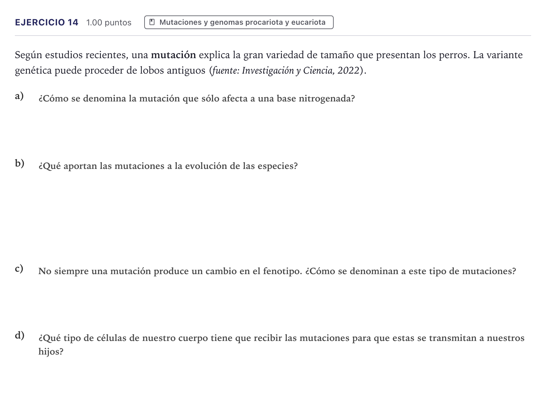 Enunciado: Problema 14 · Biología PAU Canarias Junio 2022
